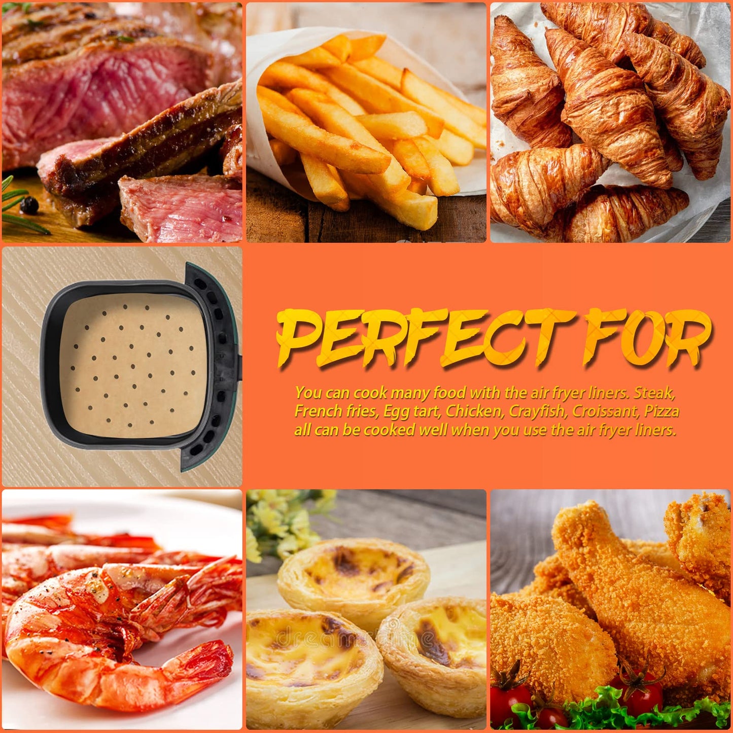 Numola 100 Pcs Air Fryer Liners Disposable Parchment Paper, 9 Inch Perforated Airfryer Sheets for Baking, Square Unbleached Non-Stick Steamer Liner for Oven, Microwave, Steaming Basket
