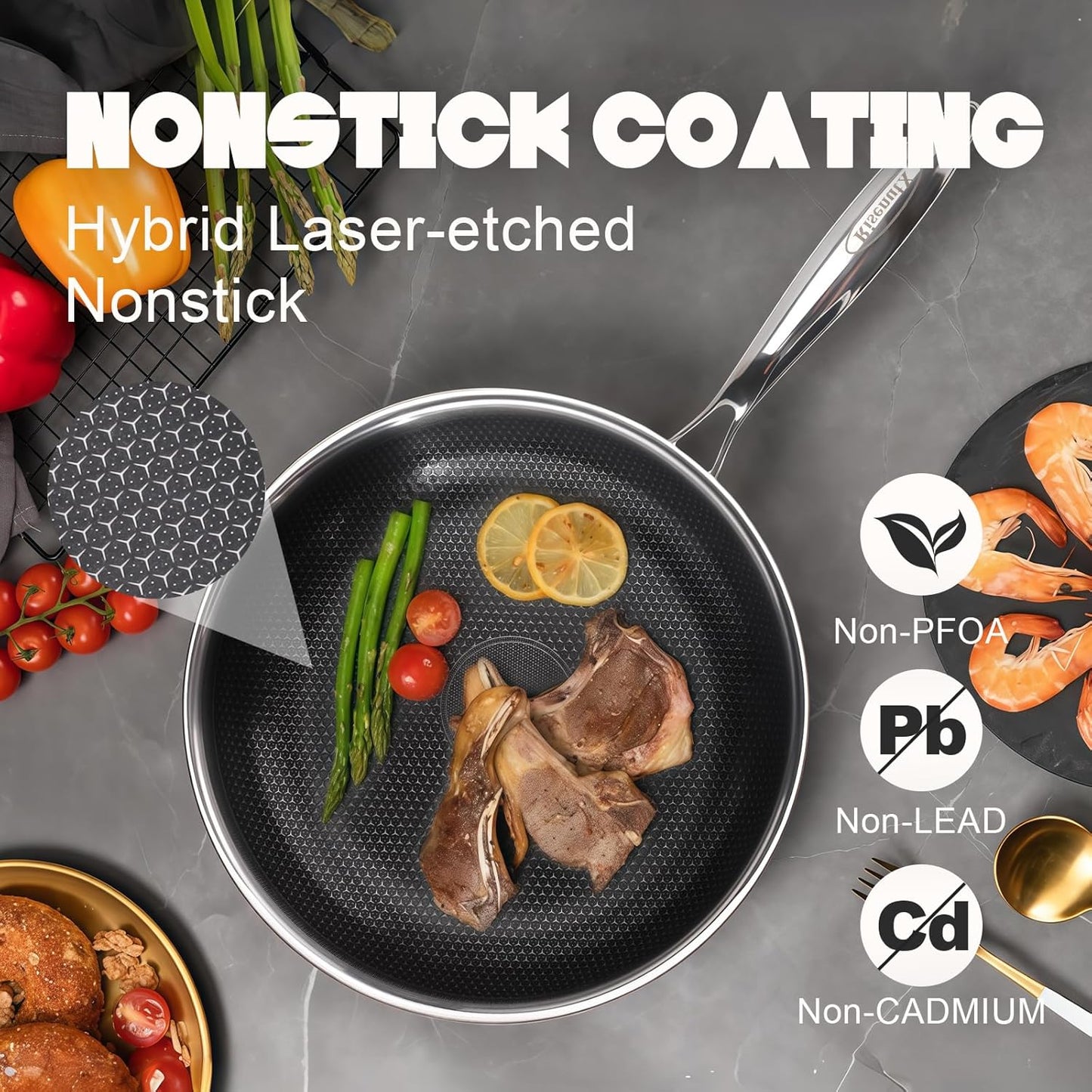 Skiennix Hybrid 8-Inch Stainless Steel Non-Stick Skillet | PFOA-Free, Dishwasher & Oven Safe