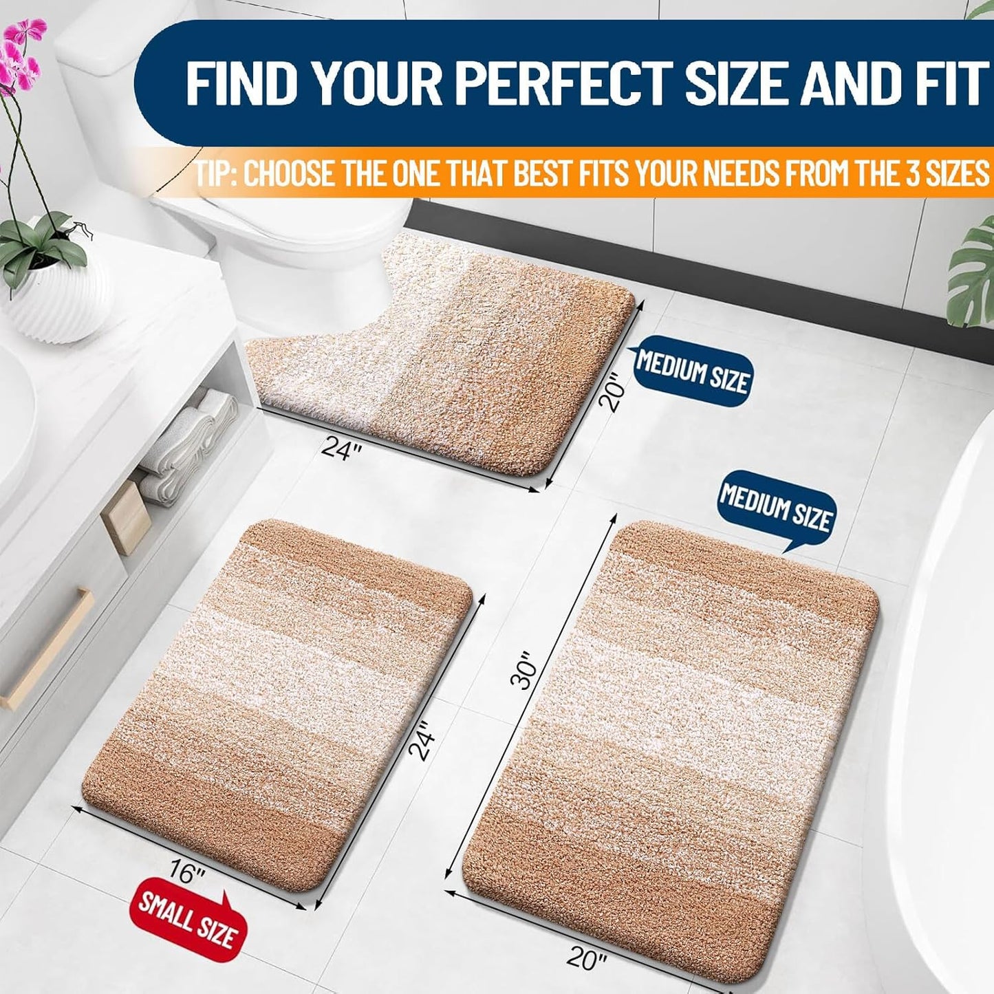 OLANLY Bathroom Rugs - Extra Soft Microfiber Mat | Quick Dry, Machine Washable, 24x16, Beige