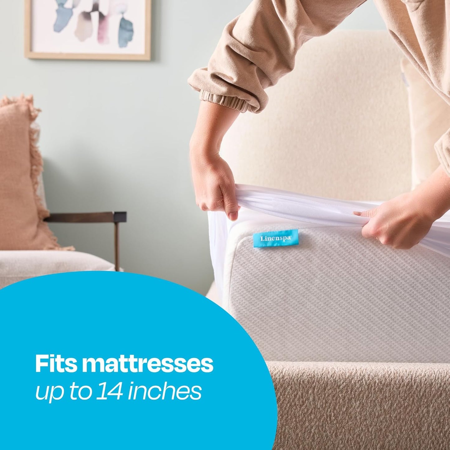 Linenspa Waterproof Mattress Protector - Twin Size, Breathable & Machine Washable, White