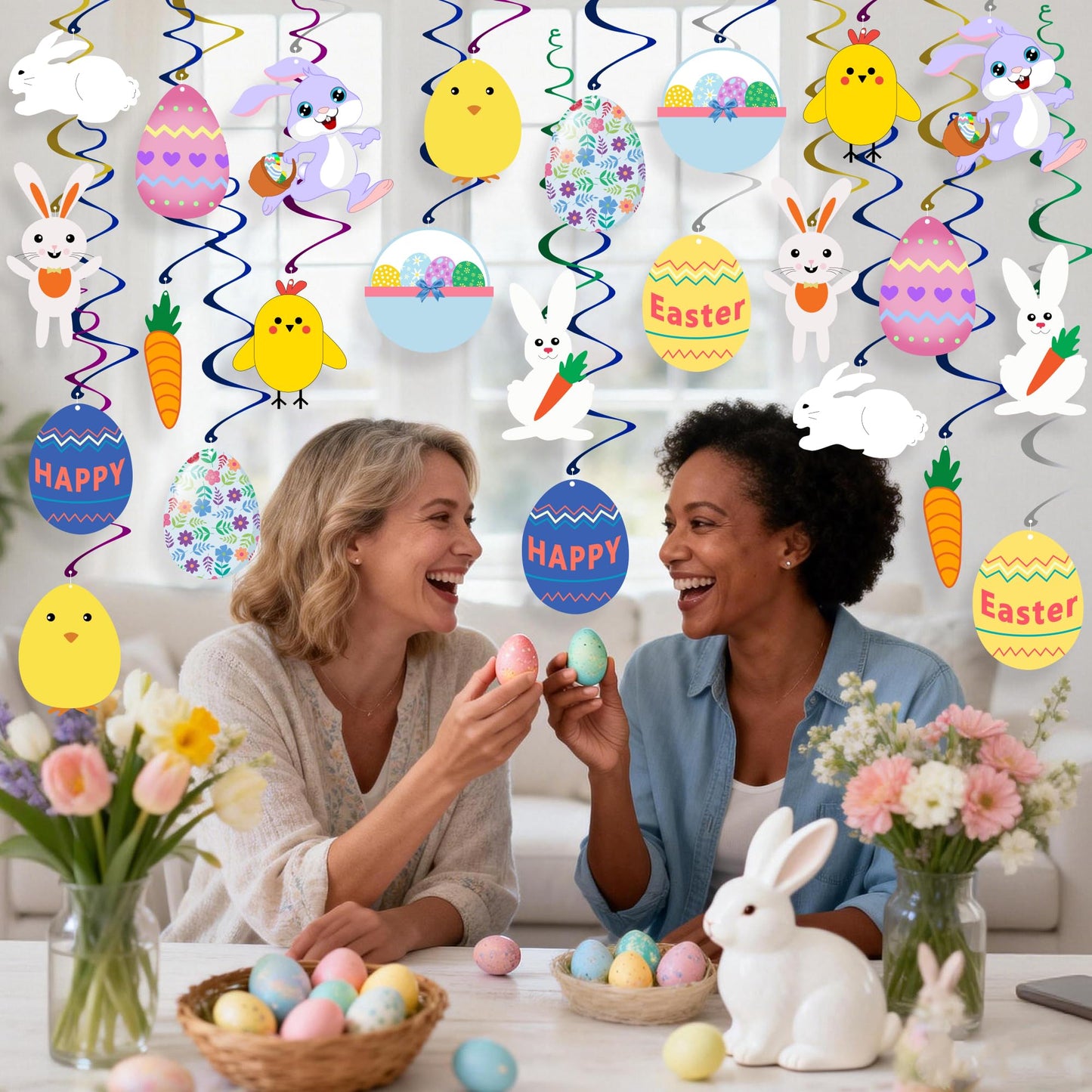 Easter Hanging Swirl Decorations - Pack of 36 | Easter Decorations Egg Bunny Hanging Swirl Foil Decoration for Home Office Party Supplies