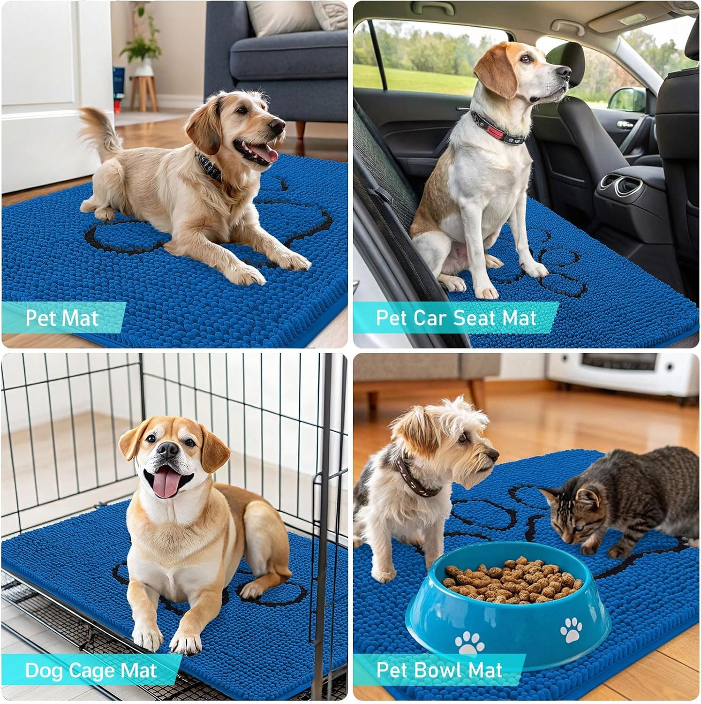 OLANLY Dog Door Mat - Absorbent Muddy Paws Doormat | Non-Slip Chenille, 36x24, Deep Navy Blue