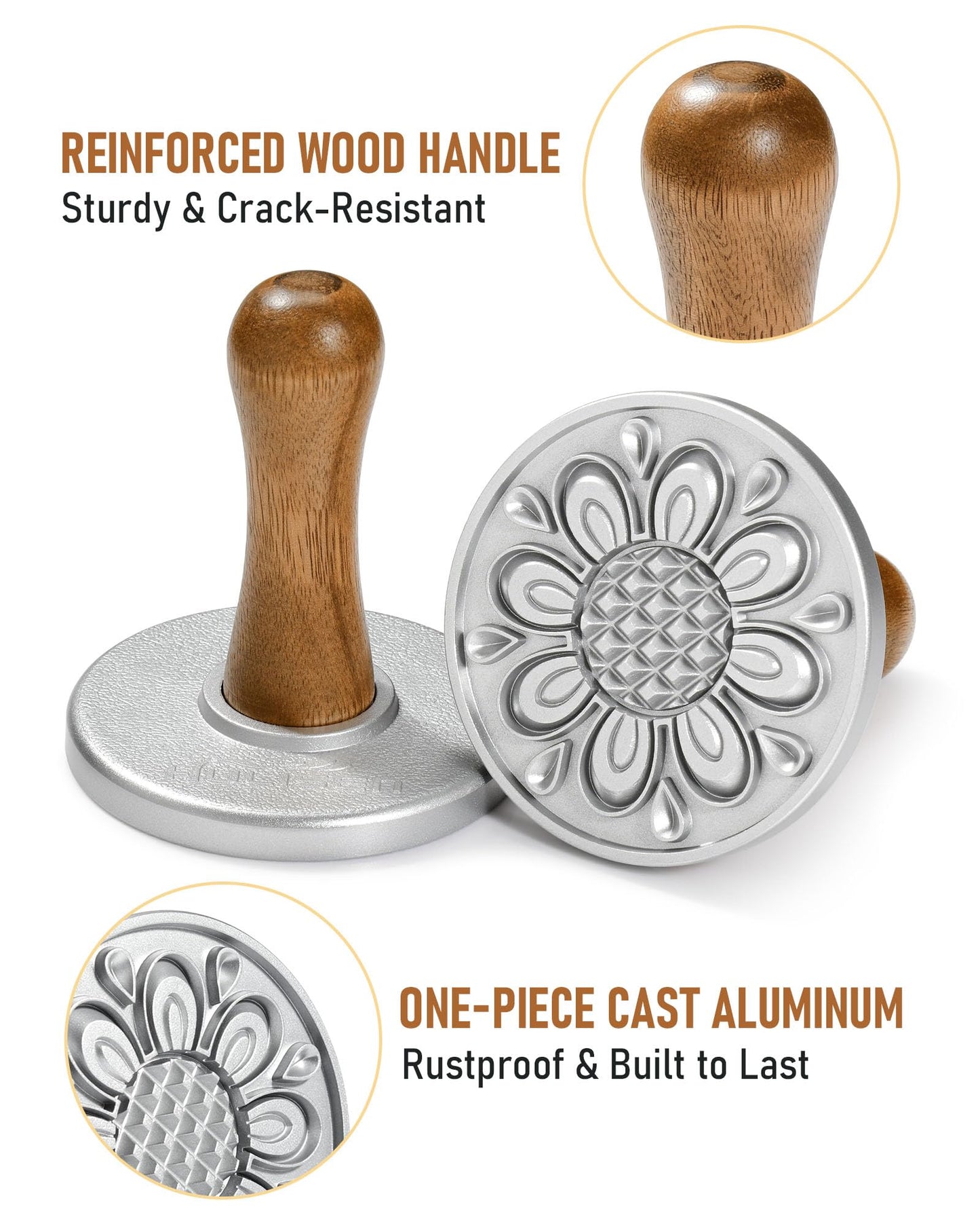 HULISEN Cookie Stamps Set of 4, Metal Cookie Press Mold with Wooden Handle, Decorating Supplies for DIY Baking, Cake, Pastry, Easy to Use, Gift Package
