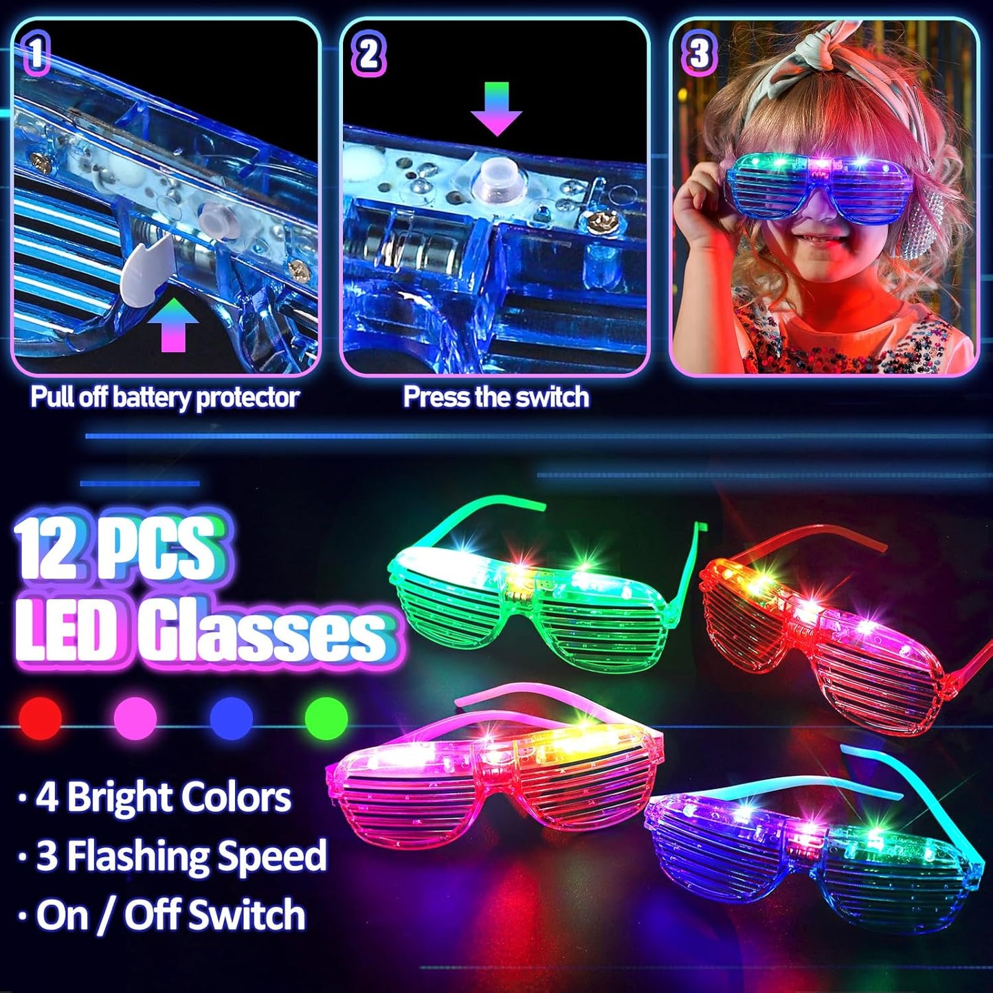 Skiennix 150PCS Glow in the Dark Party Supplies - Light Up Glasses, Headbands & Rings | Neon Party Pack