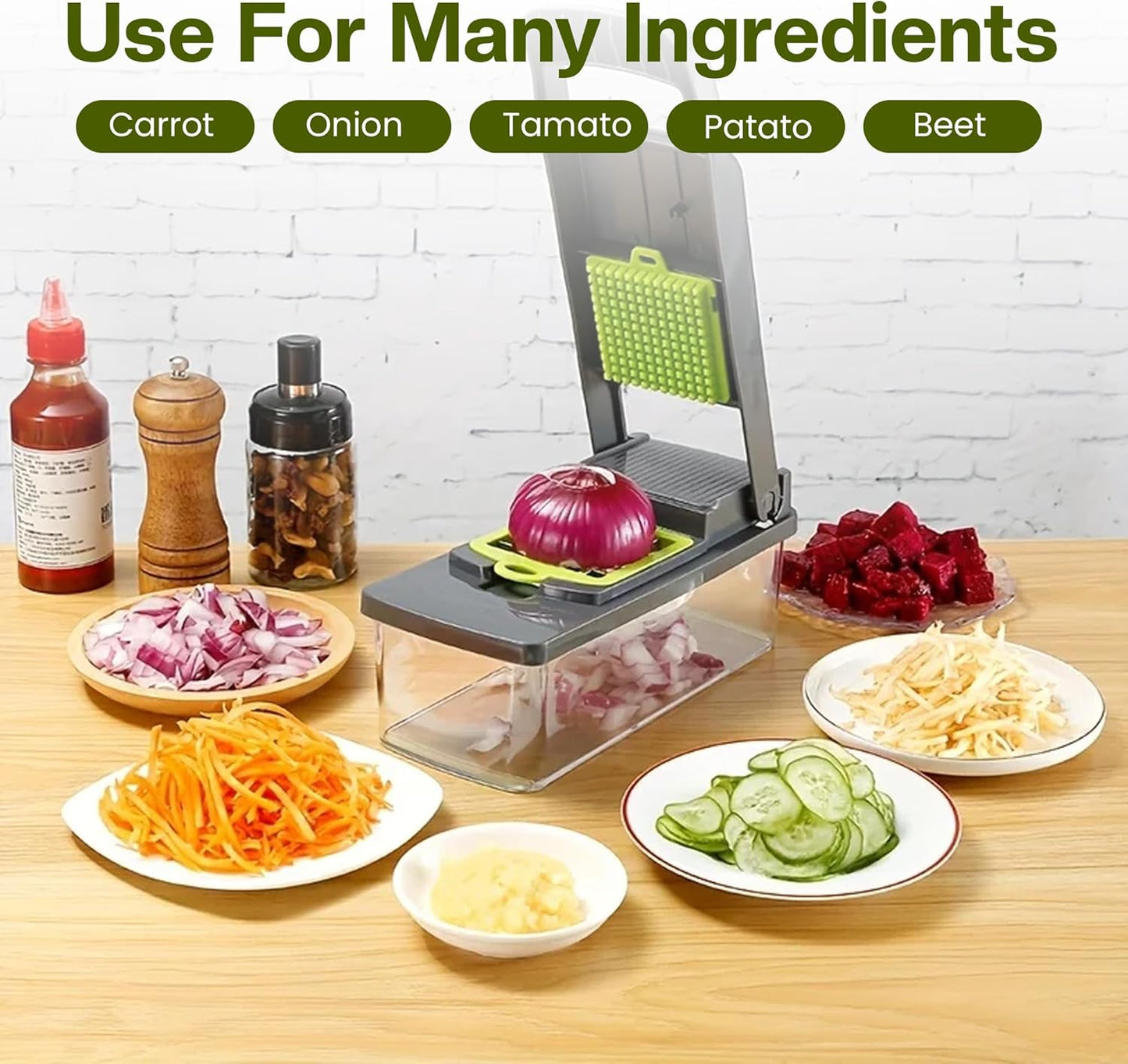 Vegetable Chopper - Skiennix 16-in-1 Food Slicer with 8 Stainless Steel Blades & Storage Container