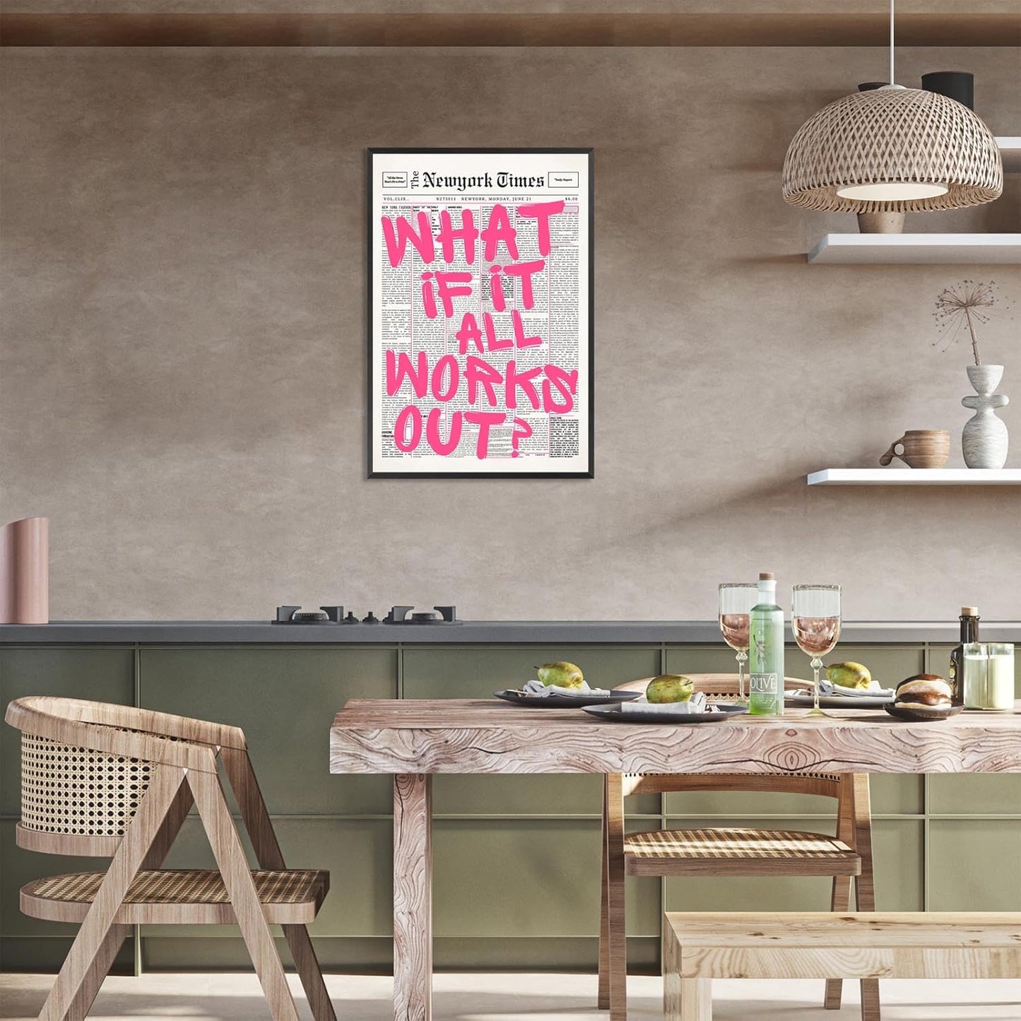 Skiennix Pink What If It All Works Out Wall Art - Inspirational Black & White Canvas Print | 16x24in Framed Decor