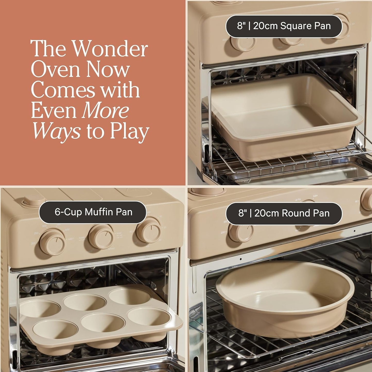 Our Place Wonder Oven - 6-in-1 Air Fryer & Toaster Oven with Steam Infusion | Nonstick Ceramic Bakeware Set (Round, Square & Muffin Pan) | PFAS-Free