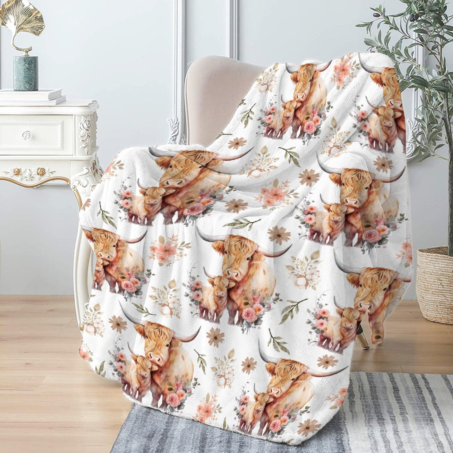 Highland Cow Blanket Gifts Super Soft Lightweight Flannel Cow Print Blankets Throw for Kids, Adult, Suitable for Couch, Sofa, Bed, Camping, Travel All Seasons 40"x50" for Kid