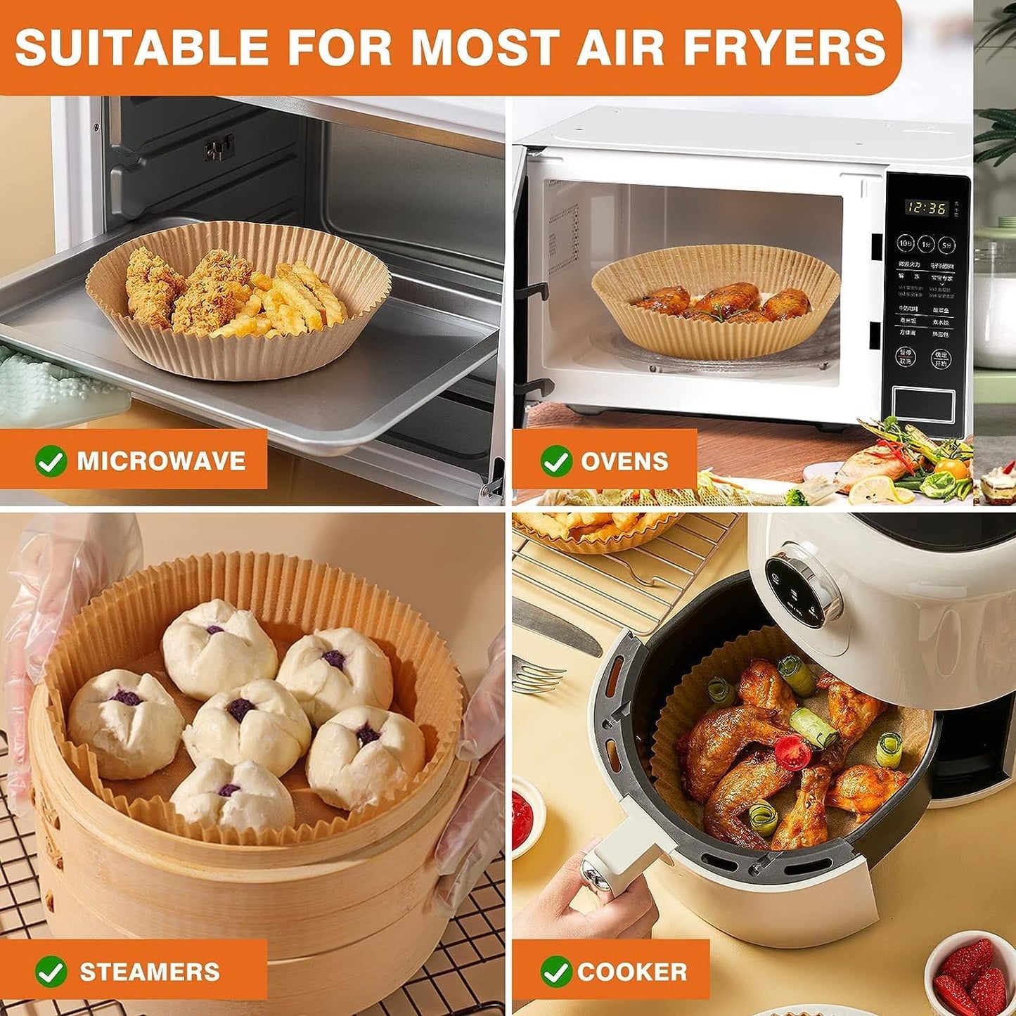 Vailnd 9-Inch Round Air Fryer Liners | 125PCS Non-Stick Parchment Paper, Oil Resistant & Food Grade