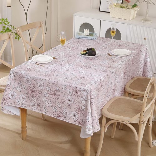 Heavy Duty Vinyl Tablecloth with Flannel Backing Waterproof Oil-Proof Plastic Table Cloth Stain-Resistant Wipeable Rectangle or Square Table Cover for Indoor and Outdoor (Red Flower,52x70 Inch)