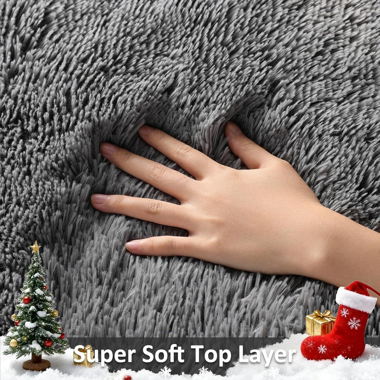 Ophanie 2x10 Non-Slip Runner Rug - Soft Fluffy Shaggy Gray Carpet for Hallway & Bedroom Decor