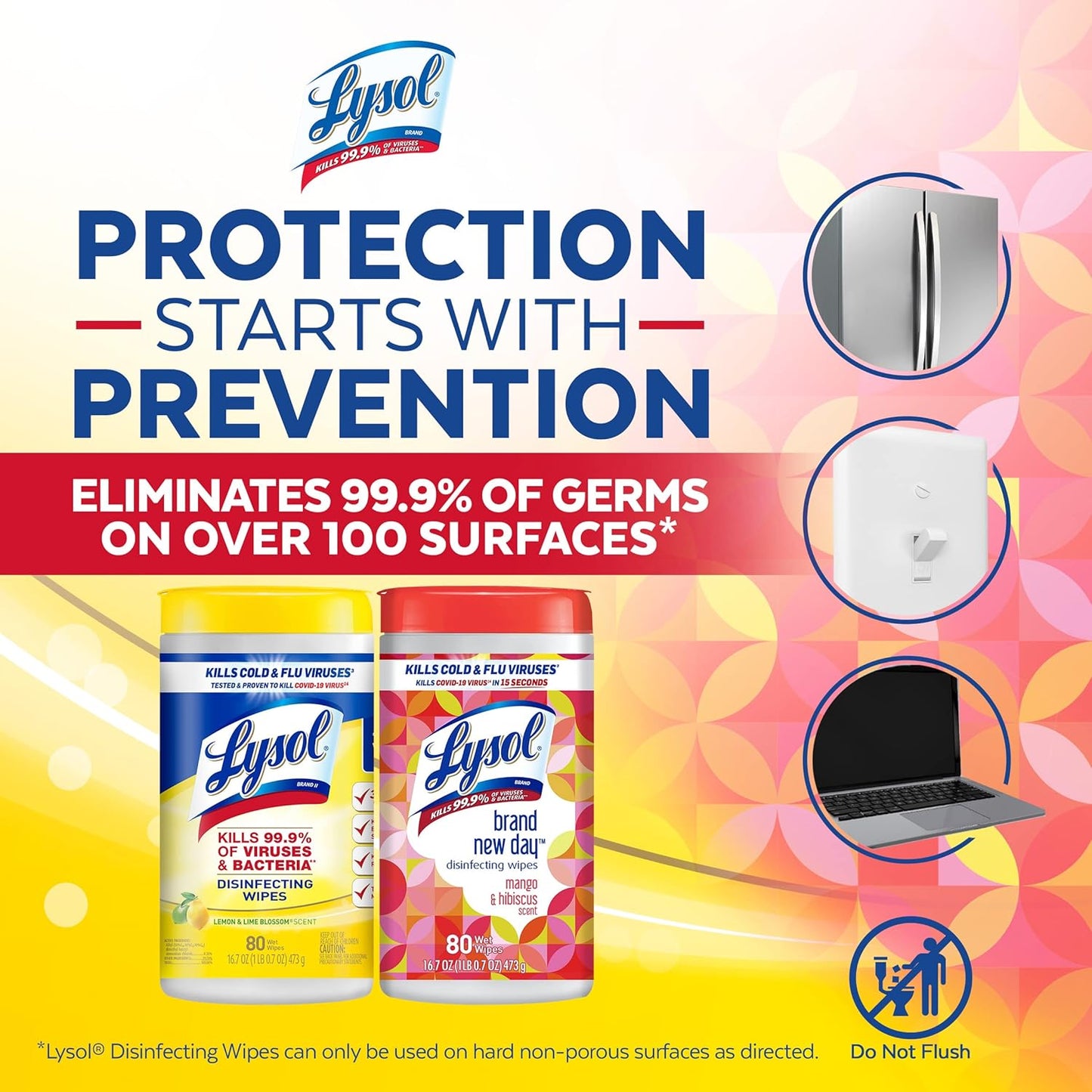Lysol Disinfectant Wipes - Multi-Surface Antibacterial Cleaning Wipes | 3-Pack Mixed Fragrance