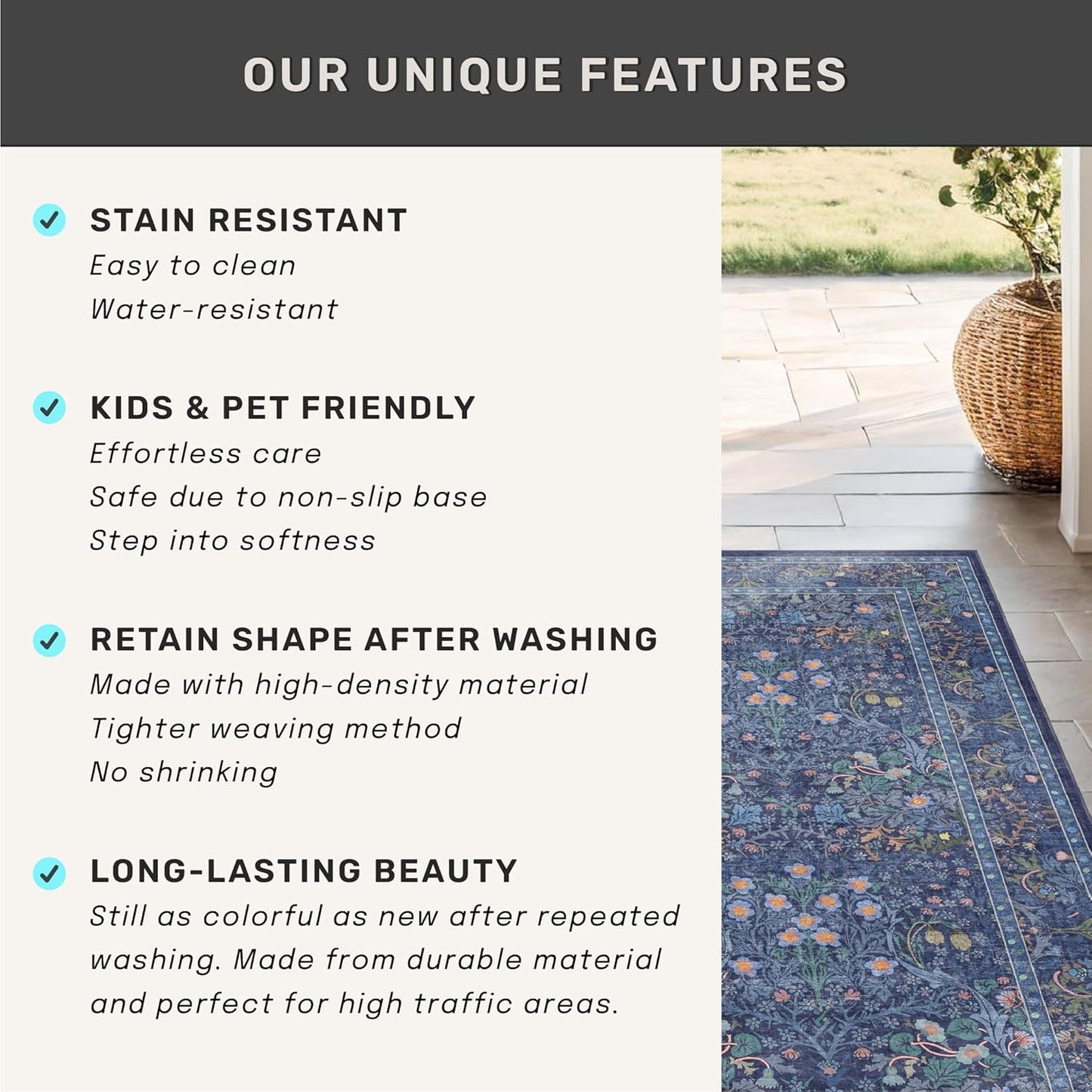 Regine Switzerland Navy Blue Washable Entry Rug - Non-Slip 2x3 Front Door Mat for Indoor Use