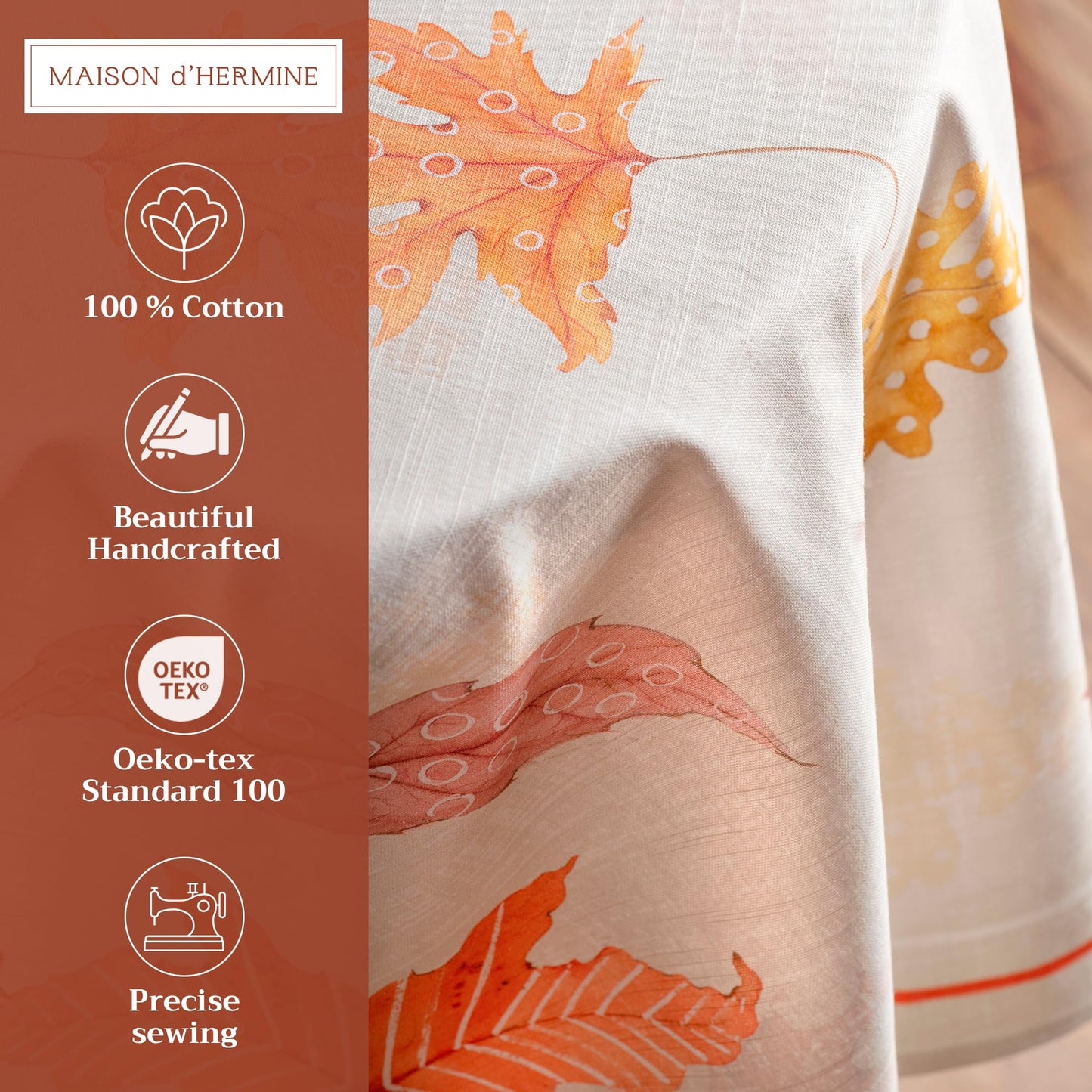 Maison d' Hermine Table Cloth Round Table 100% Cotton 69 Inches Fall Tablecloth Reusable Everyday Use for Thanksgiving Christmas Decorations Dining Farmhouse Party (Colours of Autumn)