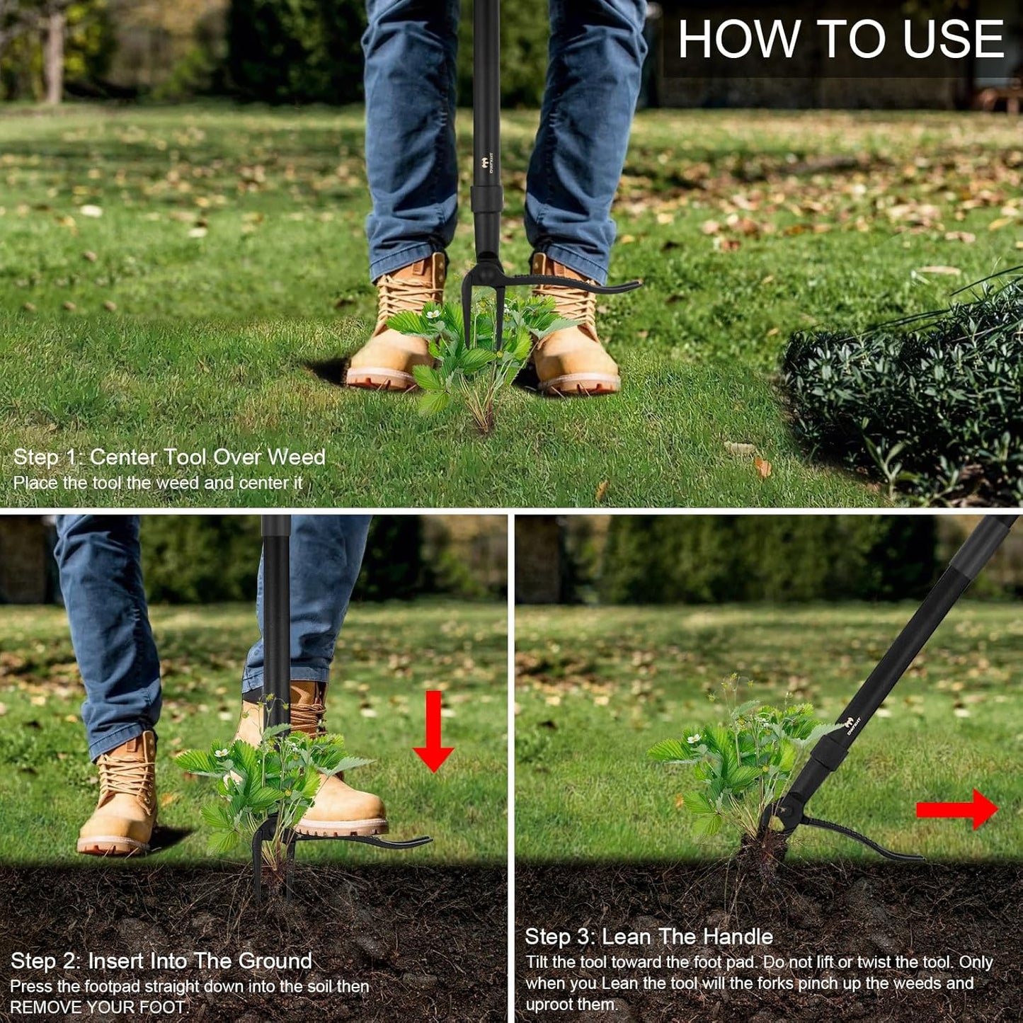 Stand Up Weed Puller Tool by [Brand Name] - Heavy Duty 47.8'' Long Handle with 4-Claw Steel Head for Effortless Weeding