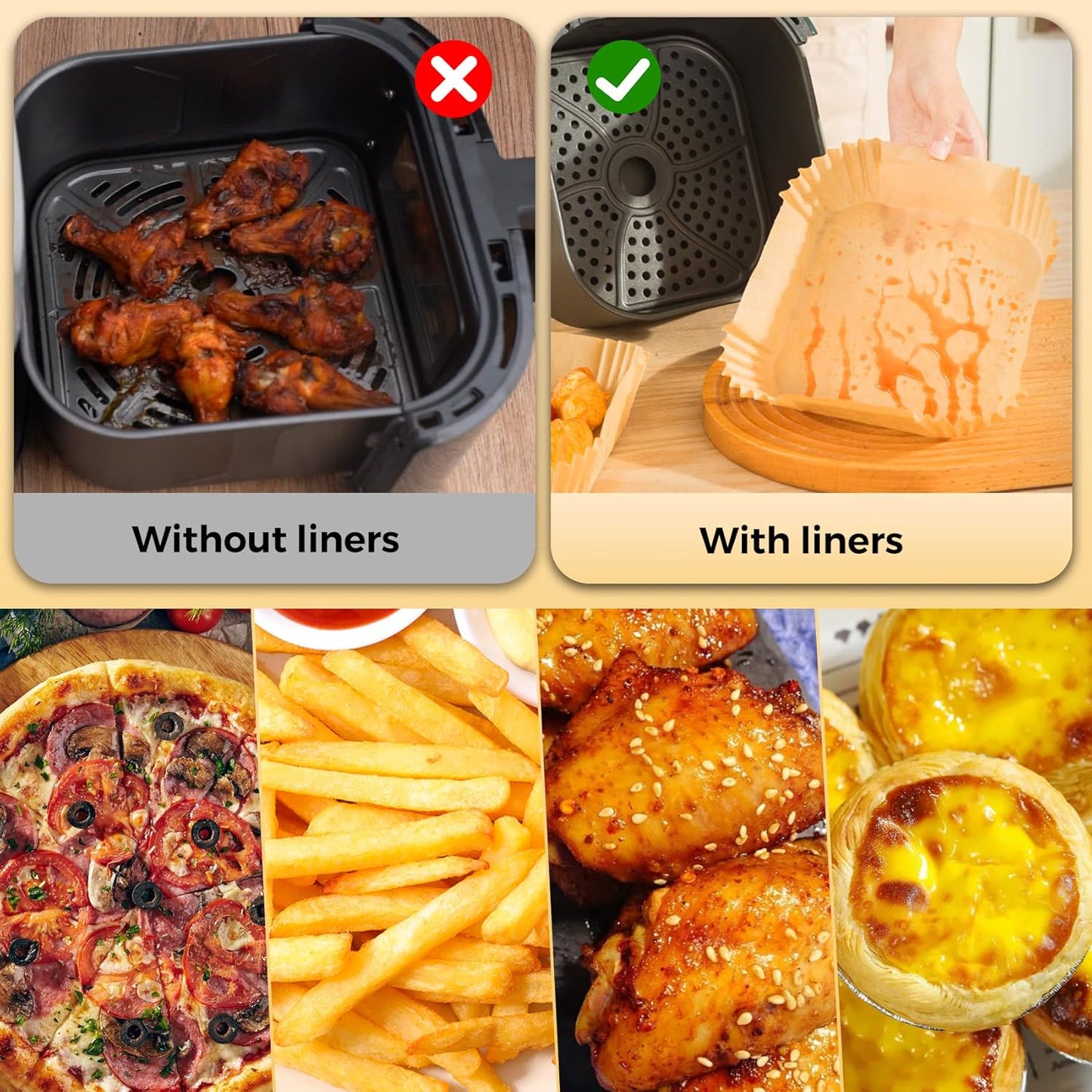 Air Fryer Liners | 200 Pcs Unbleached Parchment Paper, Non-Stick & Waterproof for 5-8 QT Baskets