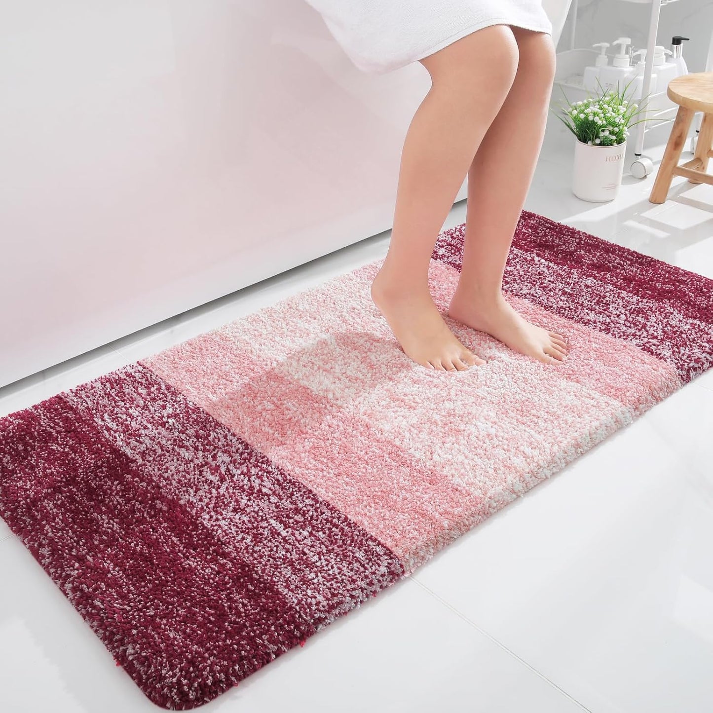 OLANLY Large Bathroom Rugs - Extra Soft Microfiber Mat 40x24 | Quick Dry & Machine Washable, Red