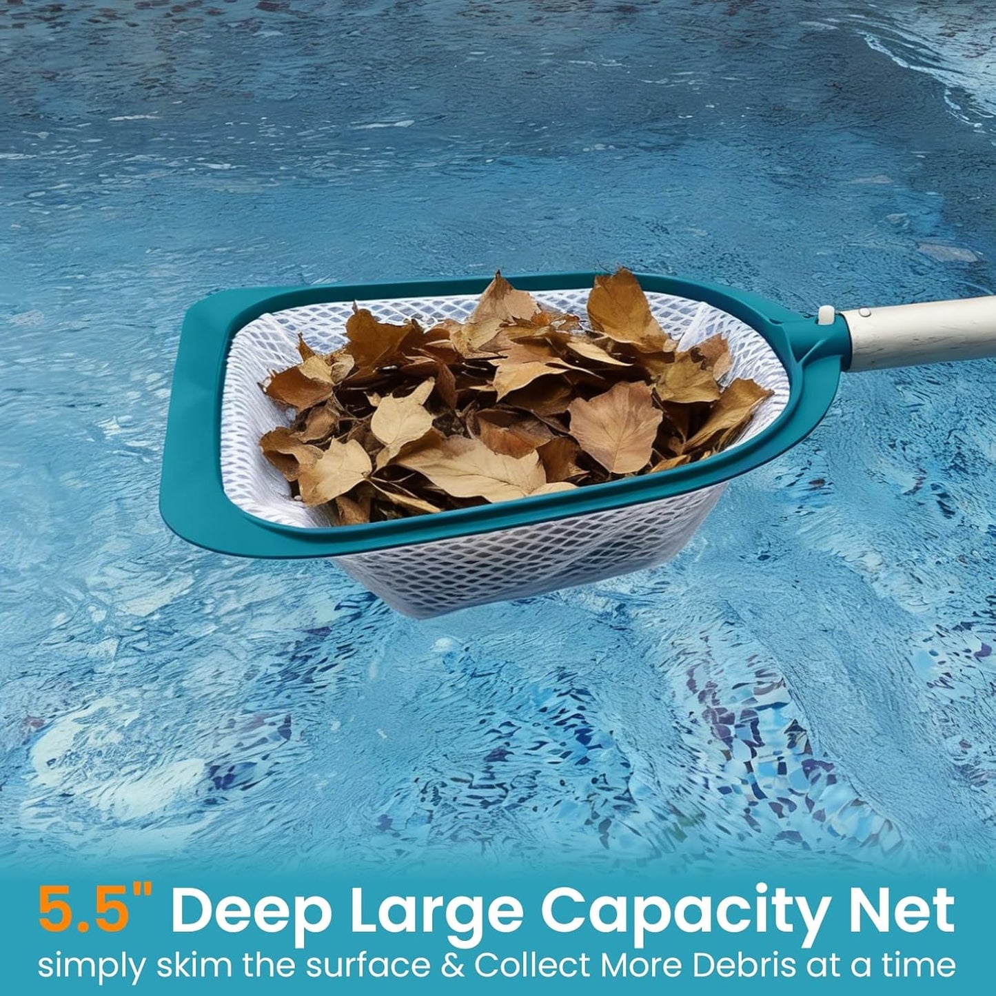 POOLWHALE Pool Spa Leaf Skimmer Net - Ultra Fine Mesh with 5" Deep Bag for Easy Debris Removal