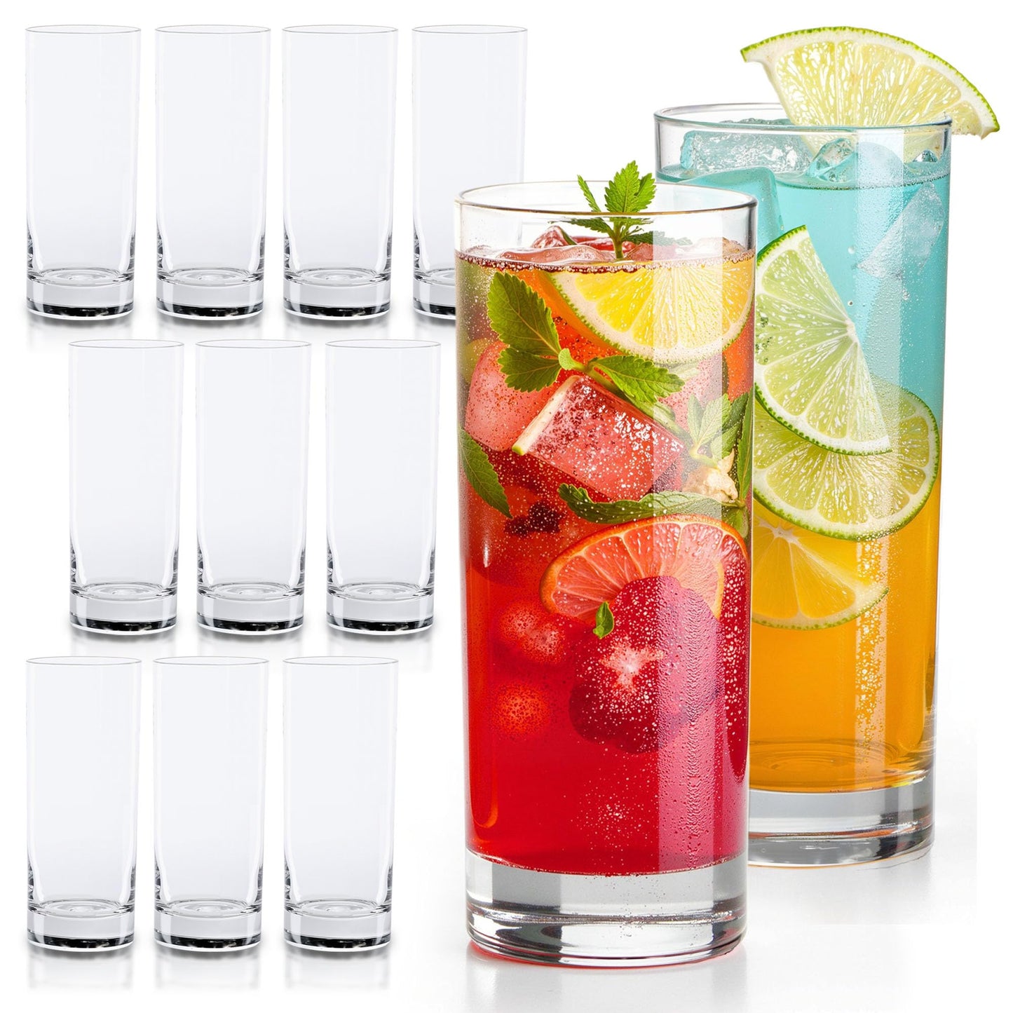 LEMONSODA Highball Glass Set | 15oz Set of 12 | Lead-Free Glass with Heavy Base | Dishwasher Safe Cocktail Glasses for Mojito Whiskey Iced Tea | Gift Box Included | Modern Durable Bar Glassware