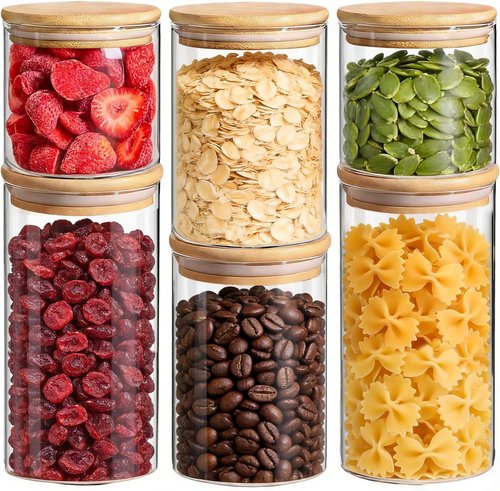 ComSaf Glass Storage Containers - Airtight Lids for Dry Food | Set of 6 (0.6qt/1qt/1.5qt) - Stackable Kitchen Organization