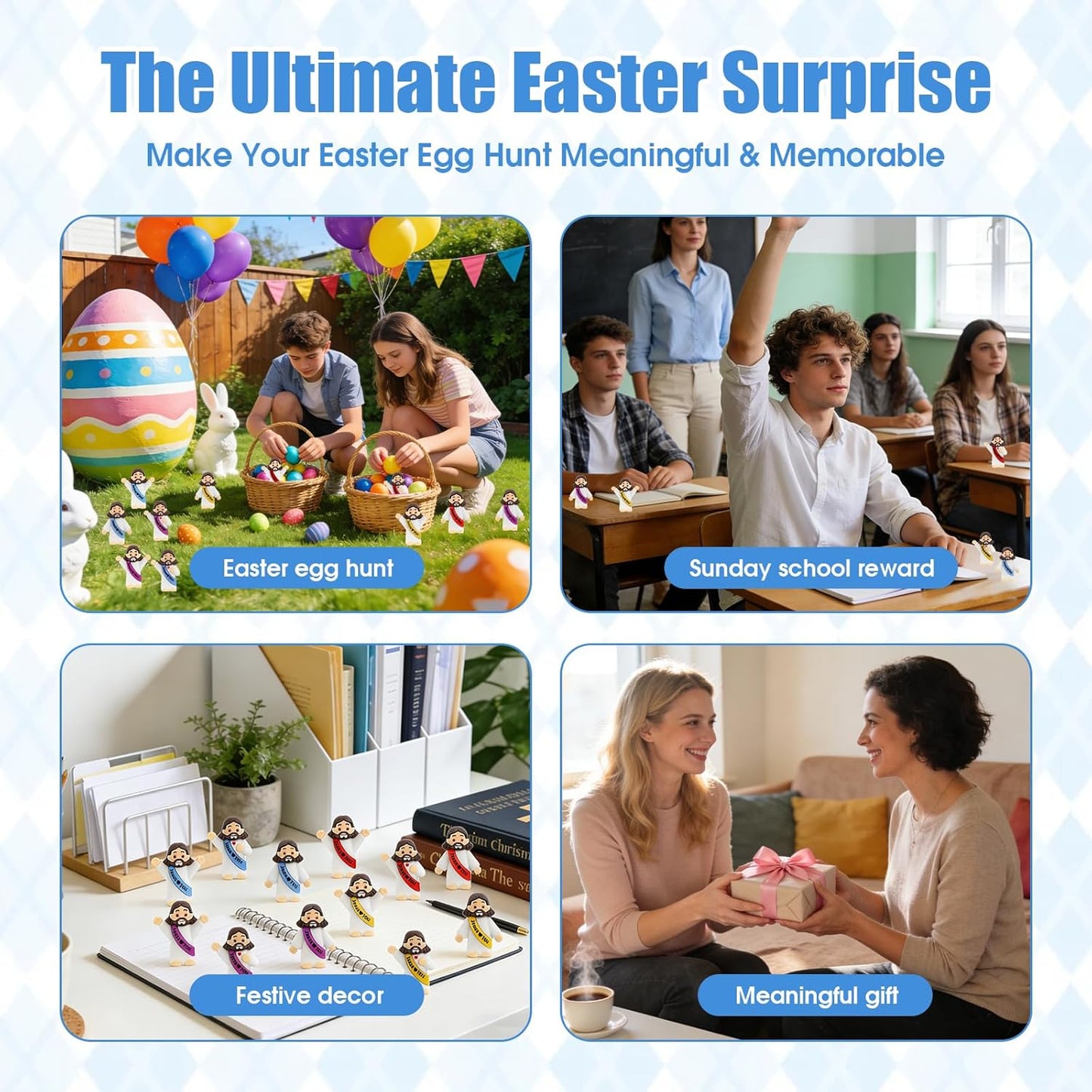 Mini Jesus Figurines by [Brand Name] - 40 Pcs Bulk Set for Easter Egg Stuffers & Religious Gifts - 4 Colors & 3 Poses