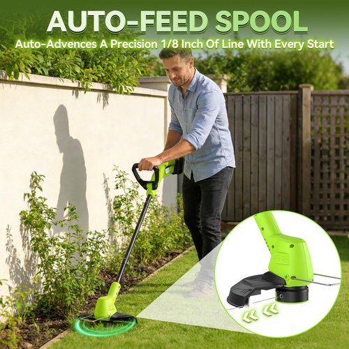 GOODJOB 20V Cordless Weed Wacker - Ultra-Lightweight 3-in-1 String Trimmer & Lawn Edger with 180° Pivoting Head | Includes (2) 2.0Ah Batteries