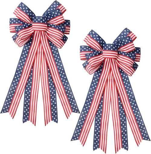 **SY Super Bang 4th of July Decorations - Red, White & Blue Wreath & Patriotic Bows for Indoor/Outdoor Use**