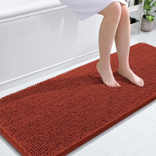 OLANLY Bathroom Runner Rugs - Soft Absorbent Chenille Mats | Quick-Dry Rubber Backing, 59x24, Rustic Terracotta