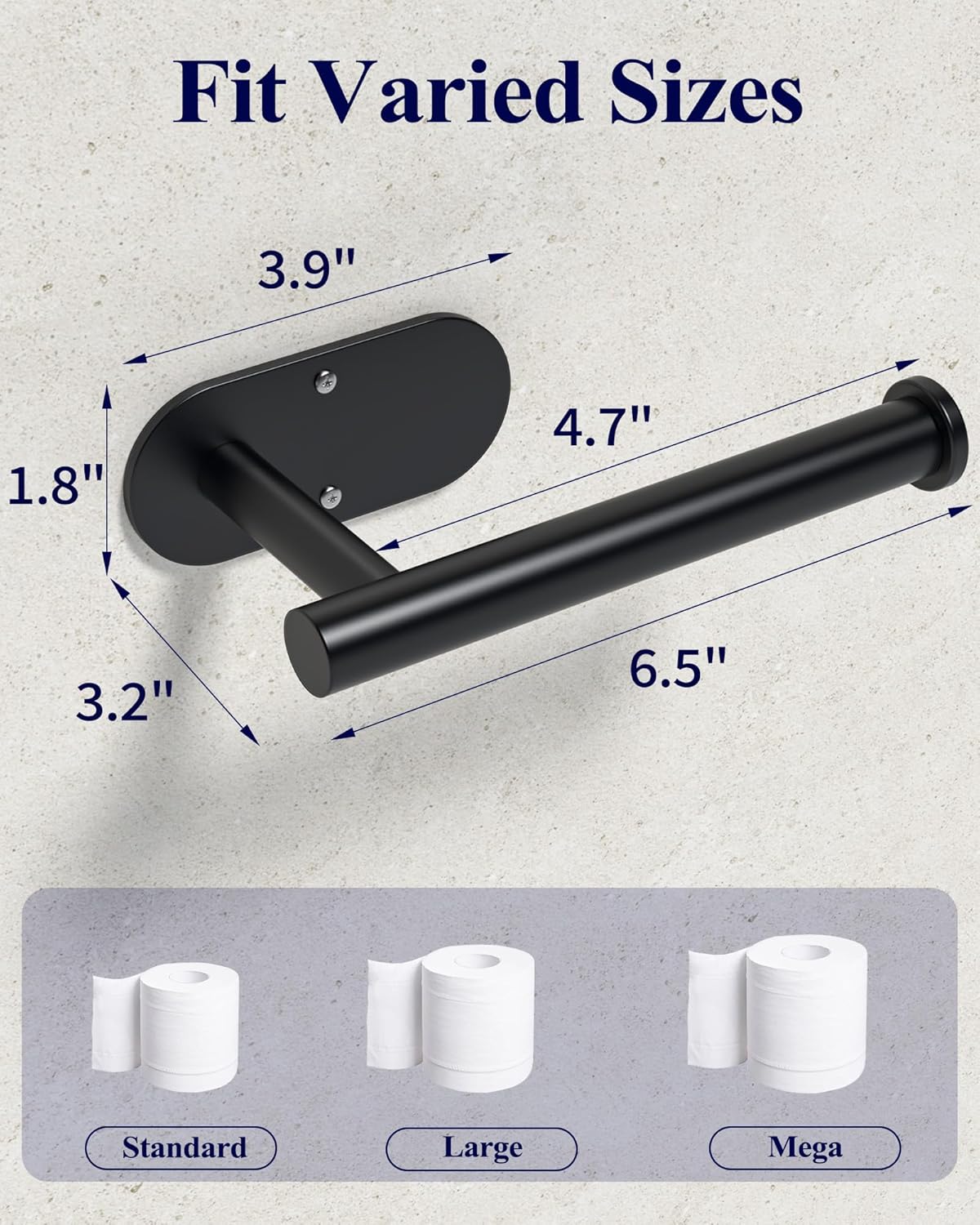 Kitsure Toilet Paper Holder - Premium Waterproof Stainless Steel Wall-Mount | Ideal for Bathroom & RV, Black 6.5" L