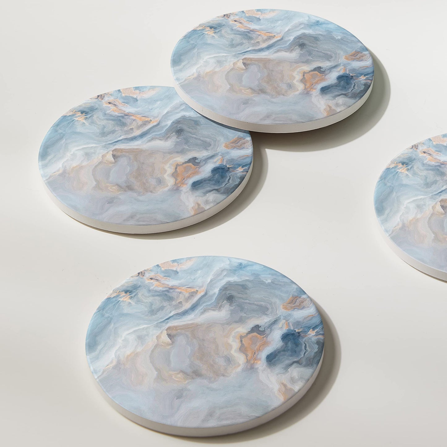 Hoomey Set of 6 Abstract Blue Marble Coasters with Holder, Absorbent Ceramic Coasters for Drinks, Coasters with Cork Backing for Table Protection, Housewarming Gifts for New Home