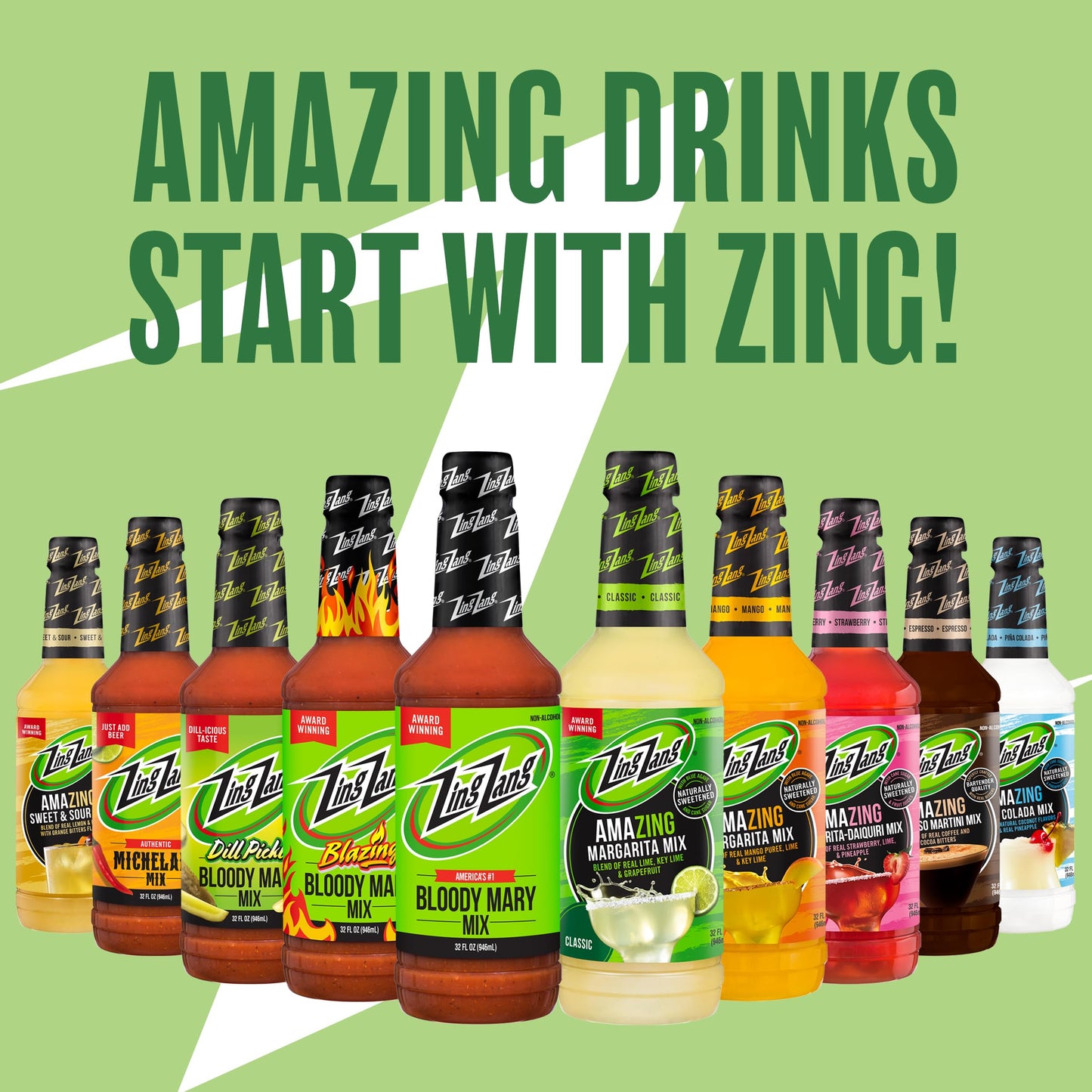 Zing Zang Margarita Mix Variety Pack, Margarita, Strawberry Daiquiri, Mango, Non-Alcoholic Cocktail Mixer, 32 Fl Oz Bottle (Pack of 3)