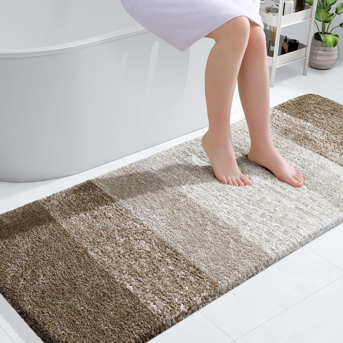 OLANLY Bathroom Runner Rug - Extra Soft Microfiber Mat 59"x24" | Quick Dry, Washable, Rubber Backing, Coffee Color