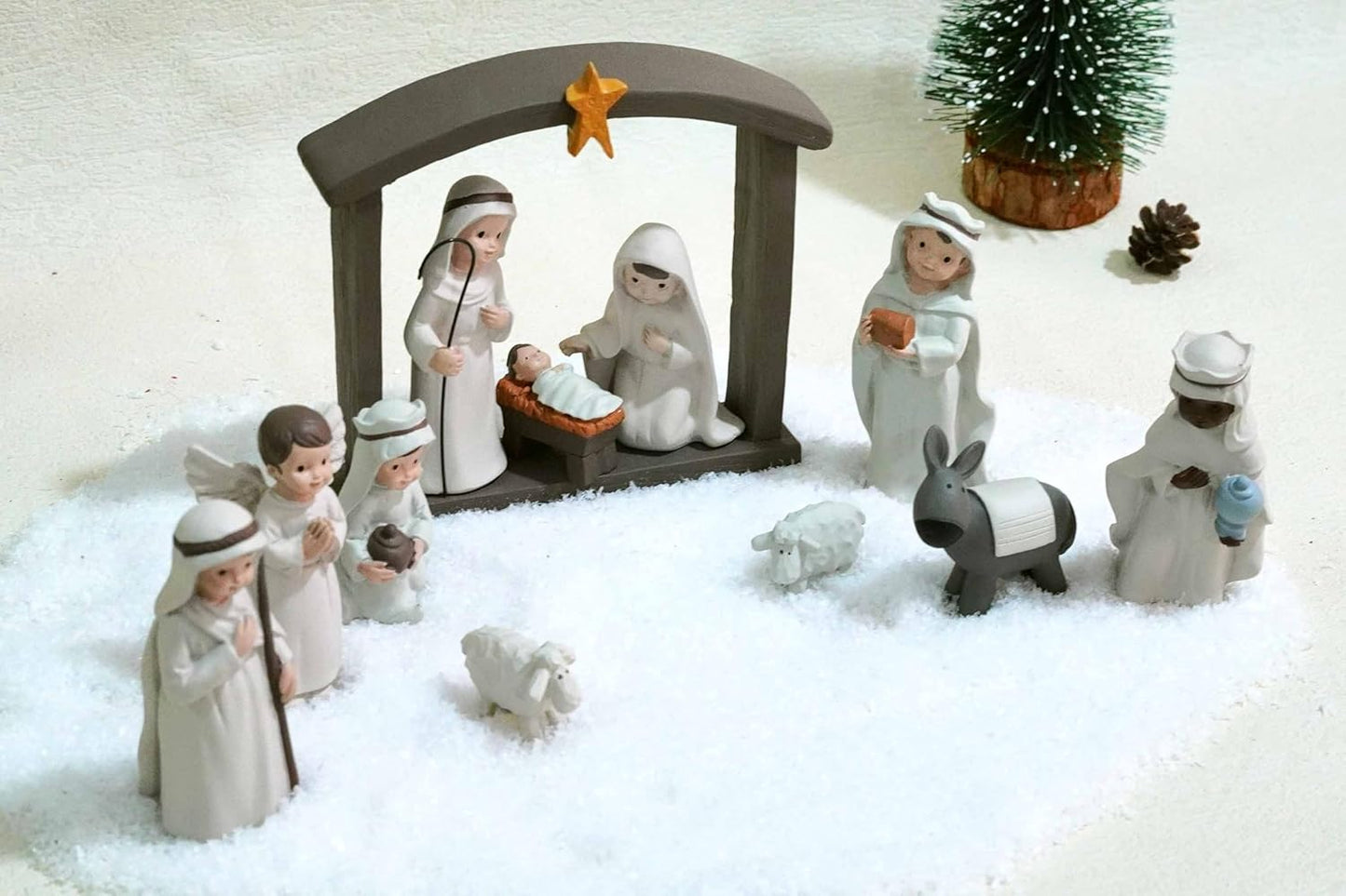 Little People Nativity Set - 12-Piece Mini Christmas Scene with White Figurines for Holiday Decor