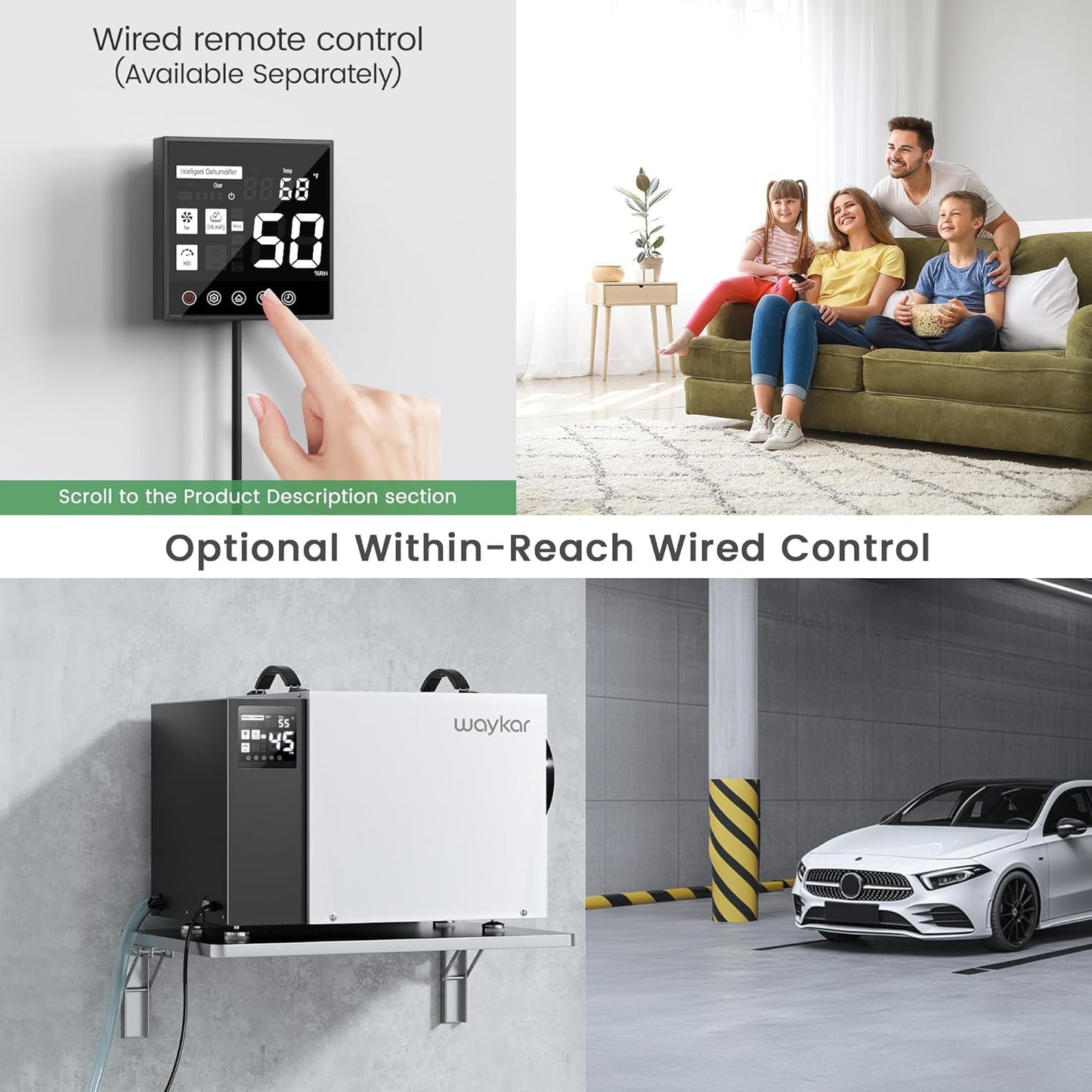 Waykar 125 Pint Dehumidifier - Smart Humidity Control for Basements & Crawl Spaces up to 6,500 Sq Ft | Includes Pump & Drain Hose