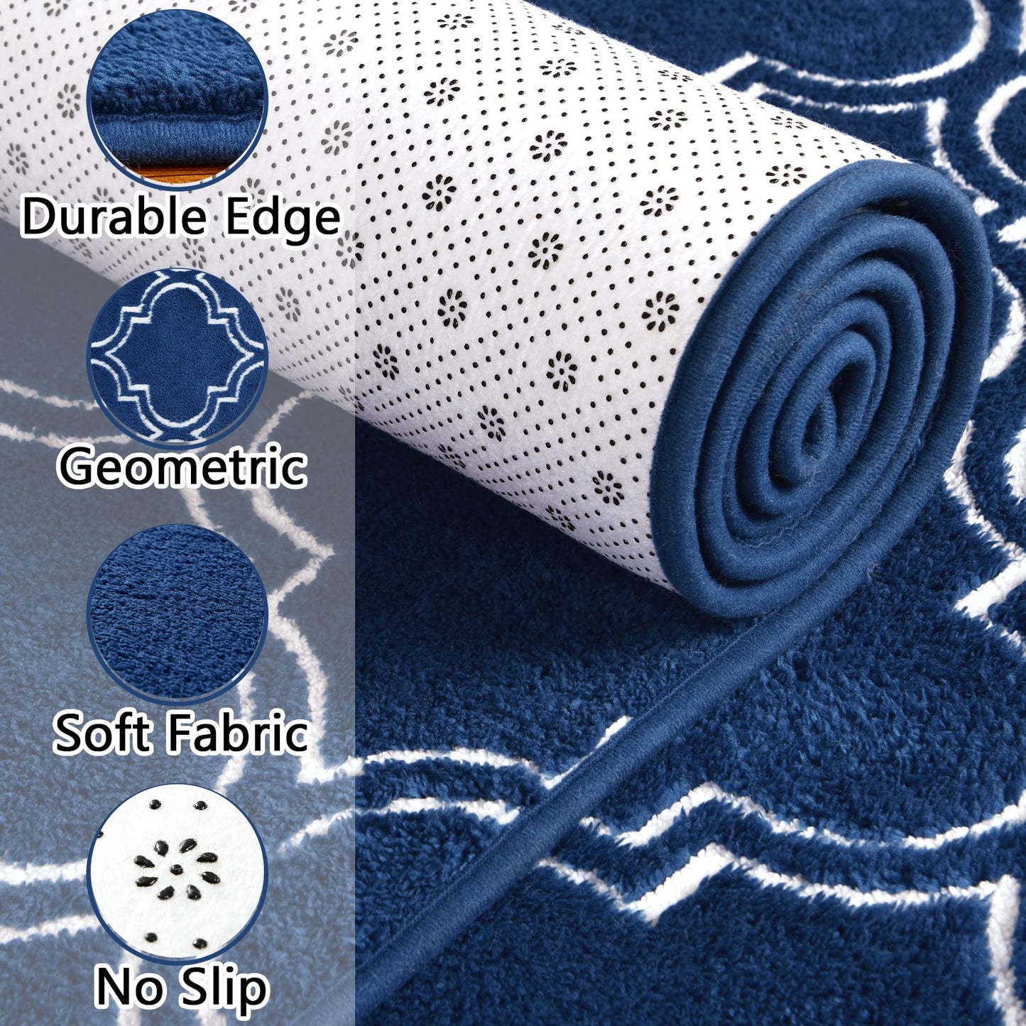 Chicrug Shag Geometric Modern Area Rug for Bedroom, 5x7 Feet Memory Foam Indoor Carpet, Fluffy Rug for Living Room Bedside Room Decor for Family Girls Kids Nursery Play Mat, Navy/White