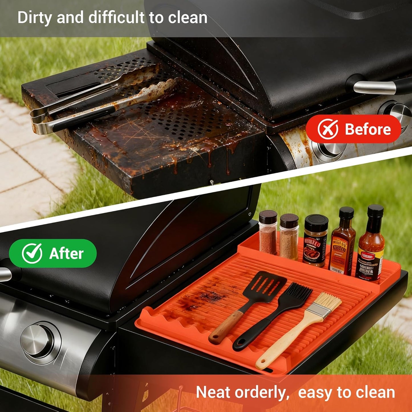 Skiennix Silicone Grill Mat - 16x11.5 Inch Non-Slip BBQ Tool with Sauce Drip Pad & Wavy Grip | Outdoor Accessories for Men