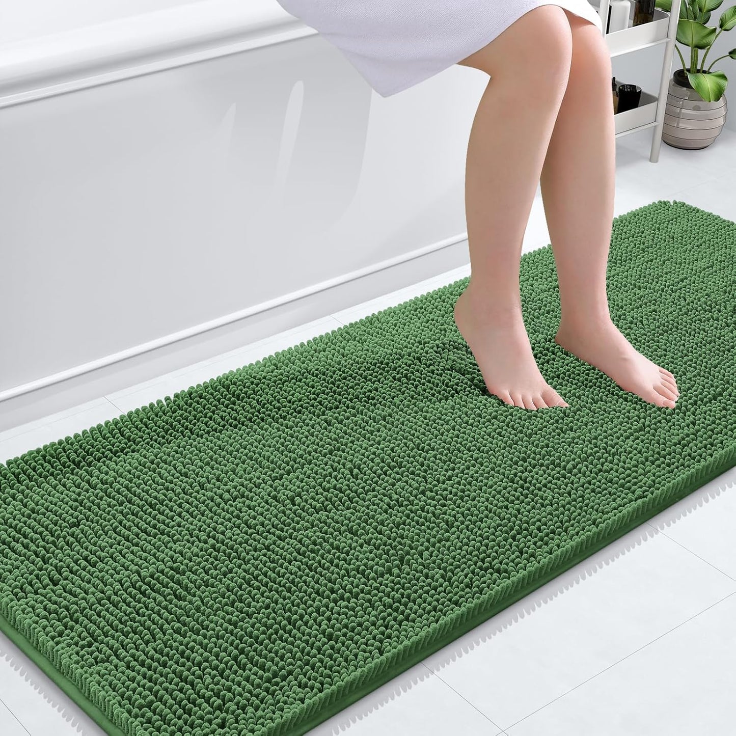 OLANLY Bathroom Runner Rugs - Soft Absorbent Chenille | Quick-Dry, Machine Washable 59x24, Olive Green