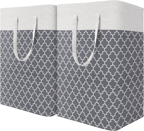 HomeHacks Laundry Baskets - 2-Pack Collapsible Waterproof Hamper with Long Handles | 75L Grey