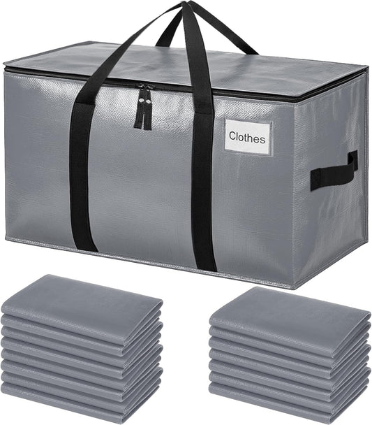 BAGAIL Heavy Duty Moving Bags - Extra Large Storage Totes with Strong Handles | 16 Pack in Grey