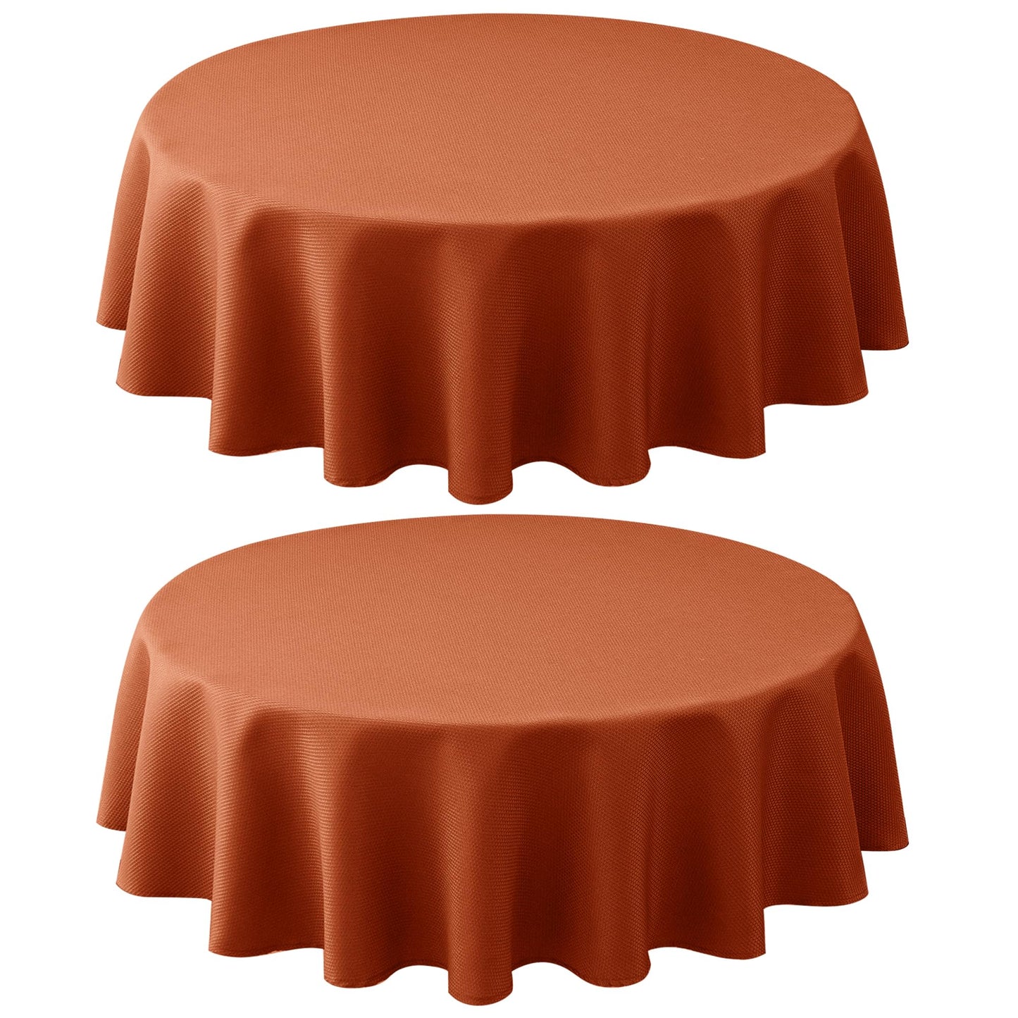 Biscaynebay 2 Pack Textured Fabric Round Tablecloths 60'' for Tables diameters from 28" to 48", Rust Table Cloth Water Resistant Small Circle Folding Table Covers for Dining Kitchen Wedding Parties