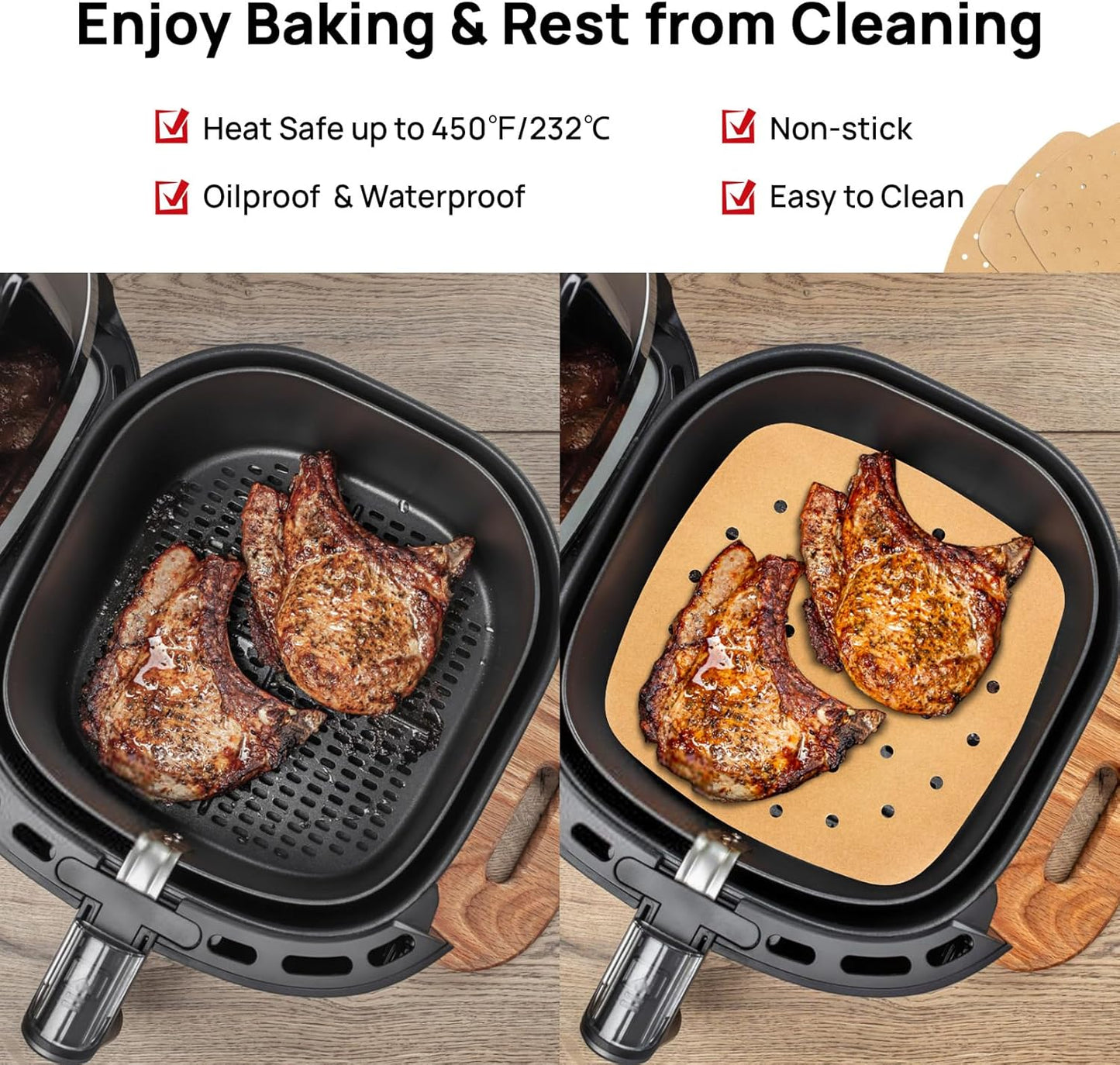 Skiennix Air Fryer Parchment Paper Liners - 100 PCS Perforated Sheets for 8.5" & 7" Baskets | Ideal for Baking & Cooking