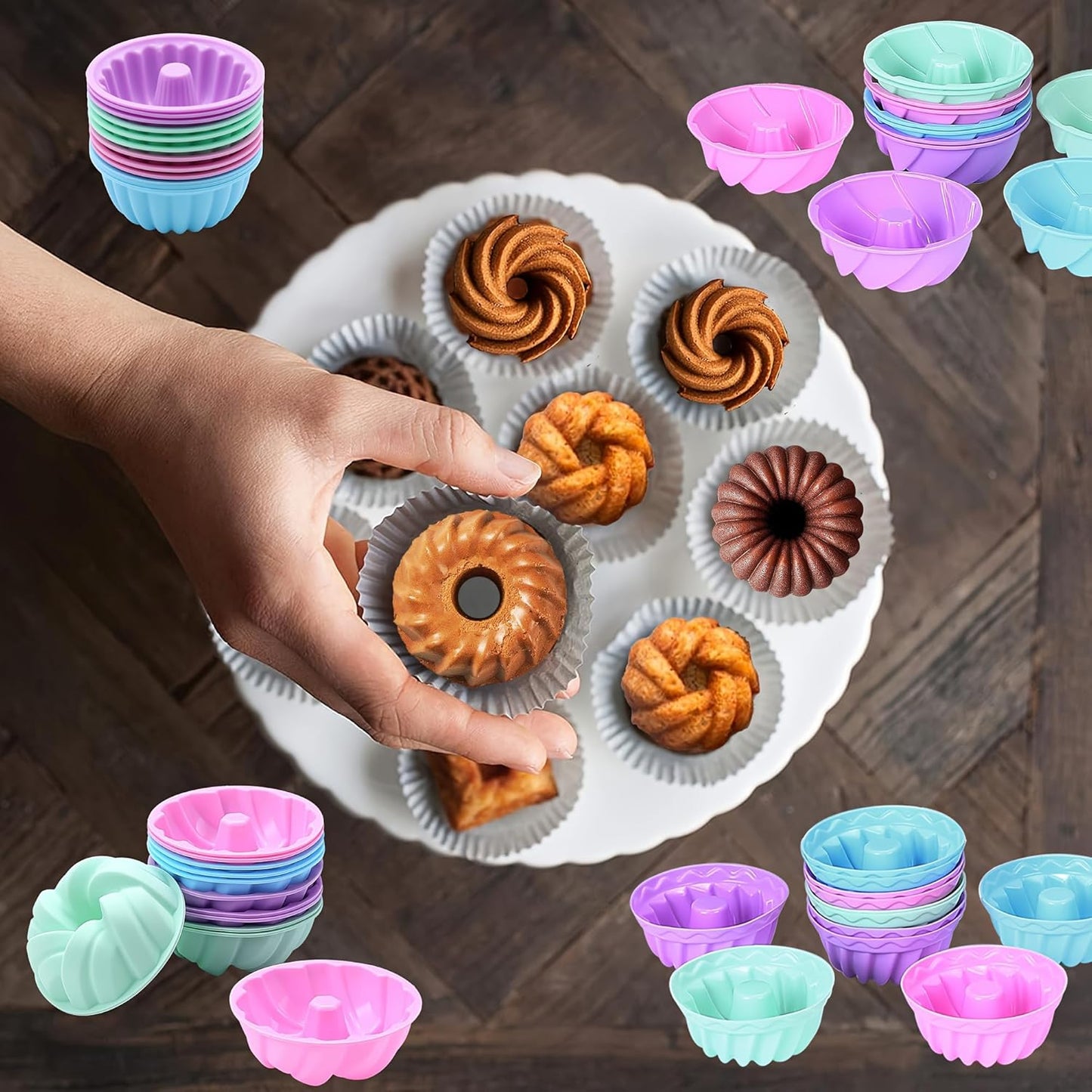 Tongjude Silicone Bakeware Set - 72 Nonstick Baking Pans for Easy Release | Grey Kitchen Essentials