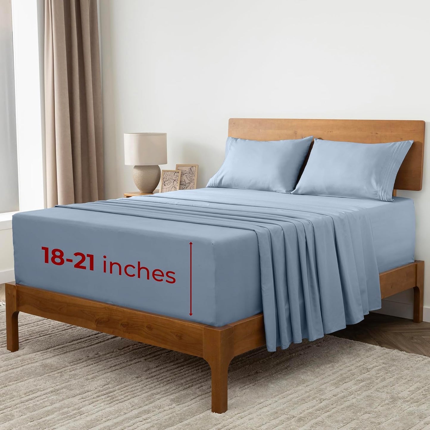 Mellanni Extra Deep Queen Sheets - Hotel Luxury Bedding | Ultra Soft, Cooling, Stain Resistant (Queen, Blue Hydrangea)