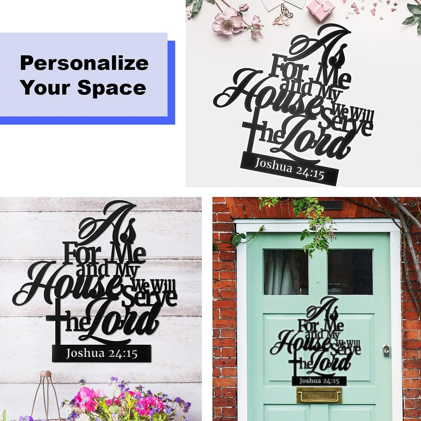 Vivegate Metal Bible Verse Wall Decor - "As For Me And My House" Christian Sign | Black 02