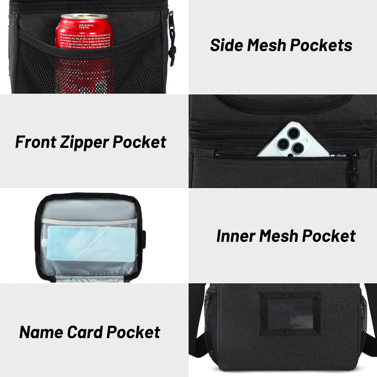 MIER 2 Compartment Lunch Bag for Men Women, Leakproof Insulated Cooler Bag for Work, Dark Grey, Medium