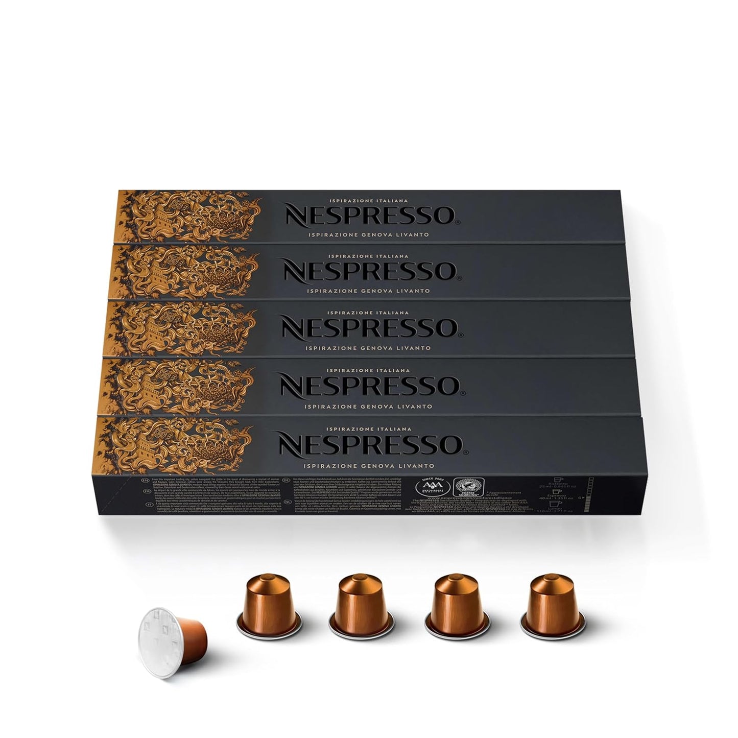 Nespresso Livanto Espresso Coffee Capsules - Medium Roast, 50 Count Pods for Rich Flavor