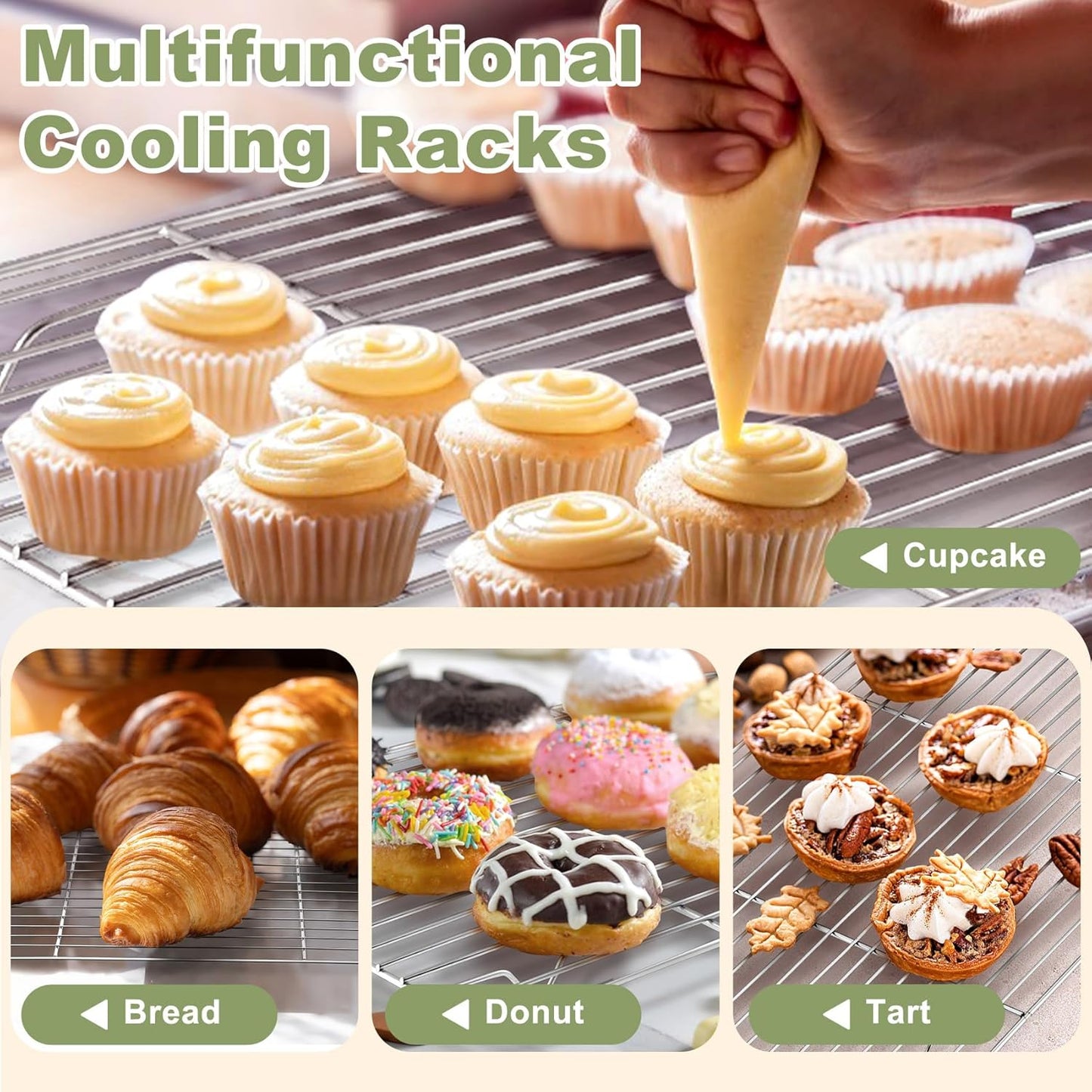TeamFar Baking Sheet Set - 3 Stainless Steel Cookie Sheets with Racks | Non-Toxic, Heavy Duty, Dishwasher Safe, 16/12.5/9 Inch