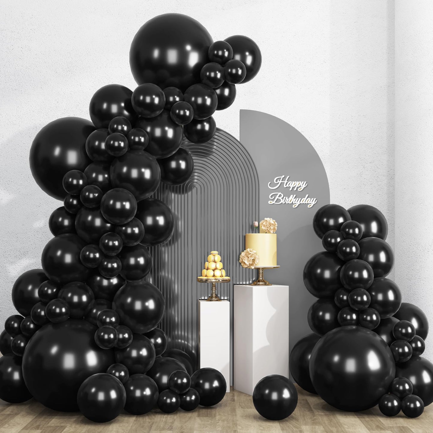 RUBFAC 135pcs Black Balloons Different Sizes 18 12 10 5 Inch for Garland Arch, Latex Balloon for Halloween Party Birthday Wedding Decorations