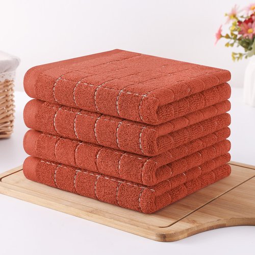 Homaxy 100% Cotton Terry Kitchen Towels(Rust, 13 x 28 inches), Checkered Designed, Soft and Super Absorbent Dish Towels, 12 Pack