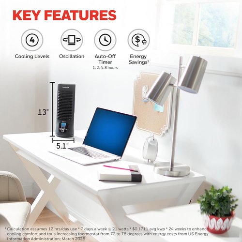 Honeywell QuietSet Personal Desk Fan - Oscillating Design with 4 Power Levels | Quiet Operation, Black